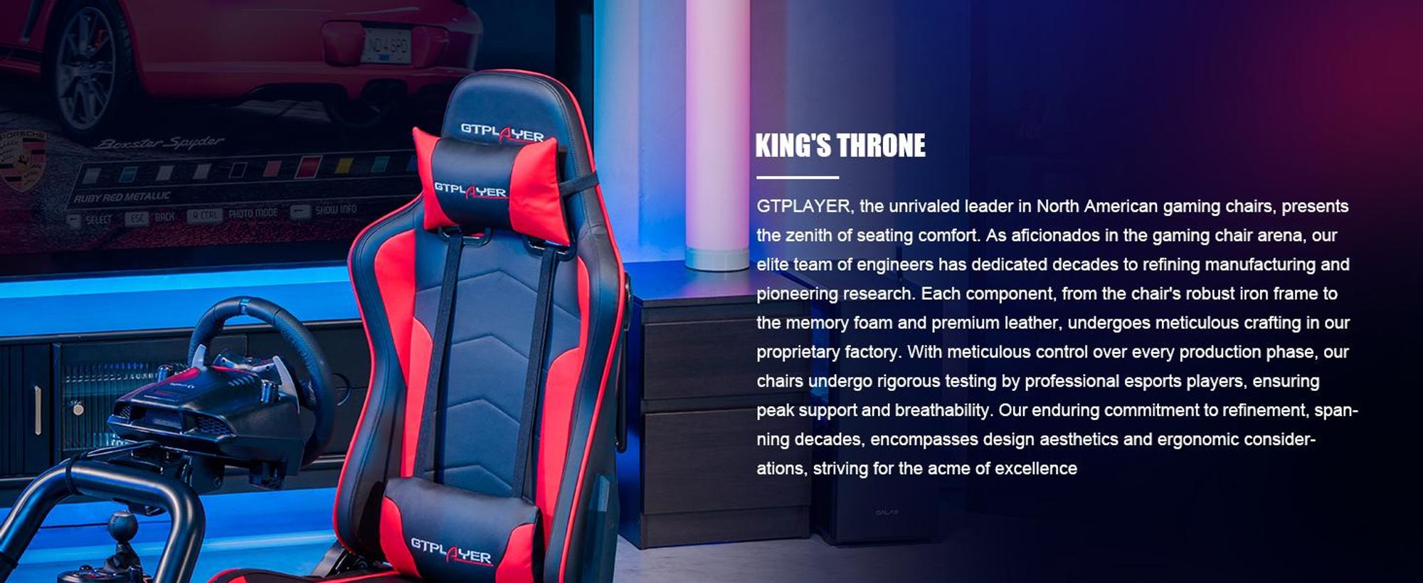 GTPLAYER cockpit simulatore, cockpit da corsa SIM, supporto volante simulatore di corse sedia da gioco supporto volante da corsa con altoparlante Bluetooth e vassoio pedaliera