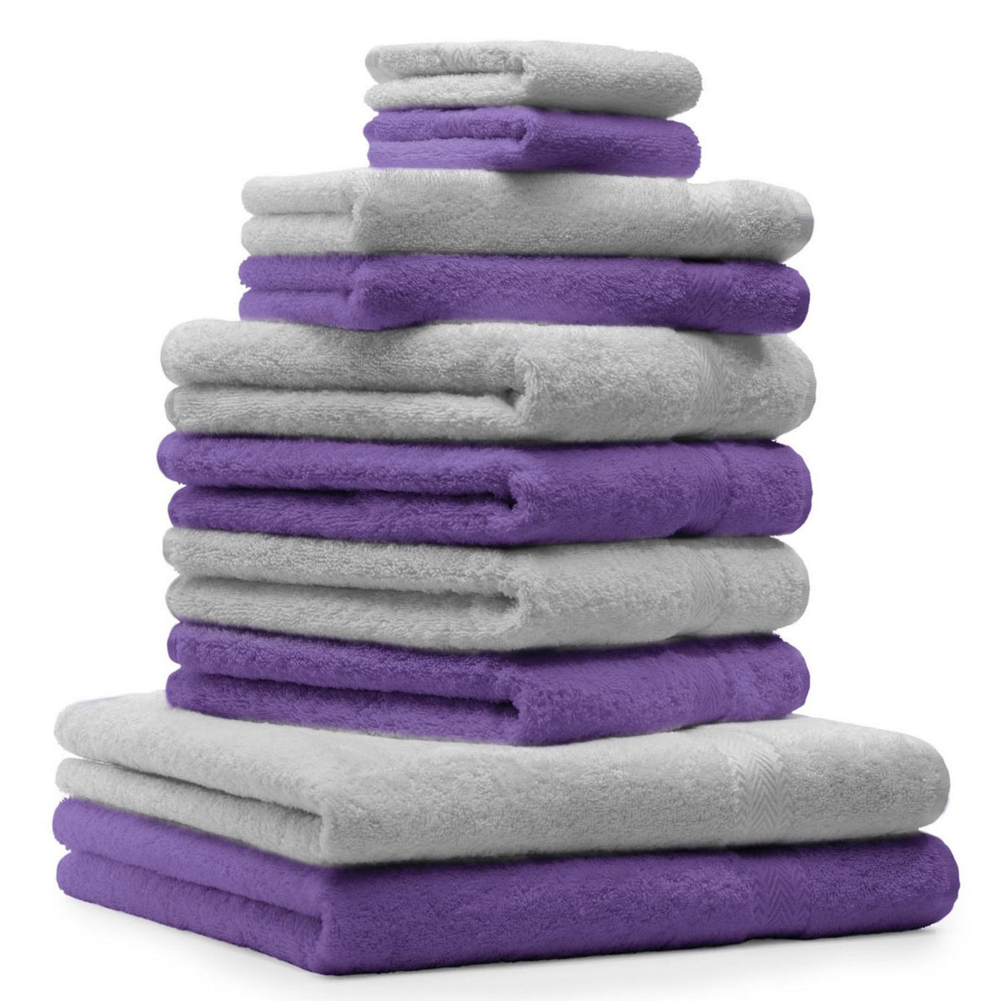 Betz 10-tlg. Handtuch-Set PREMIUM CLASSIC in lila und silber