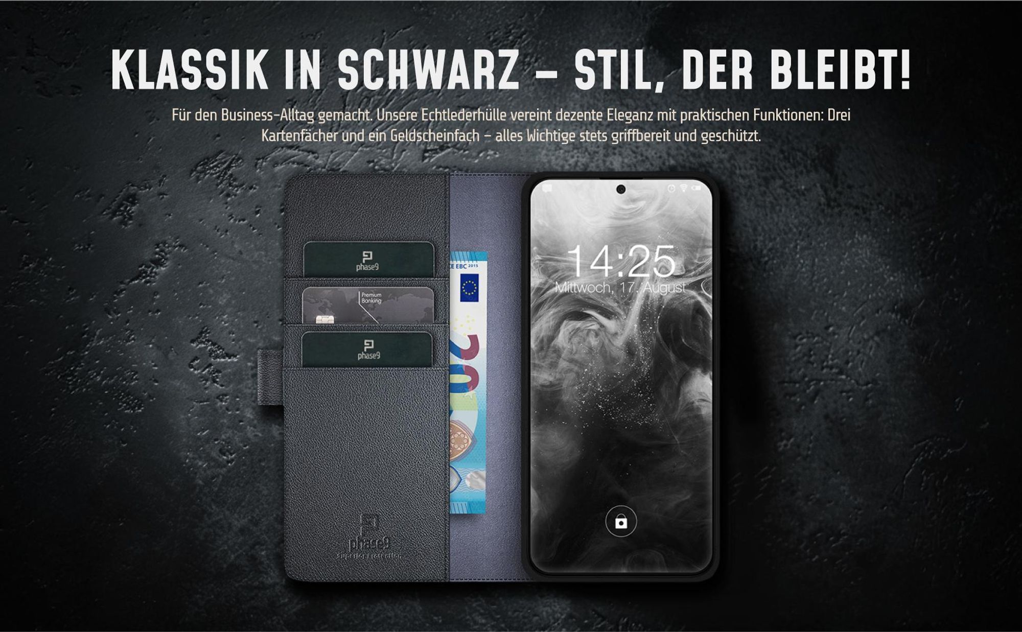 Echtleder Klapphülle für Xiaomi 13T / 13T Pro mit drei Kartenfächern und Geldfach