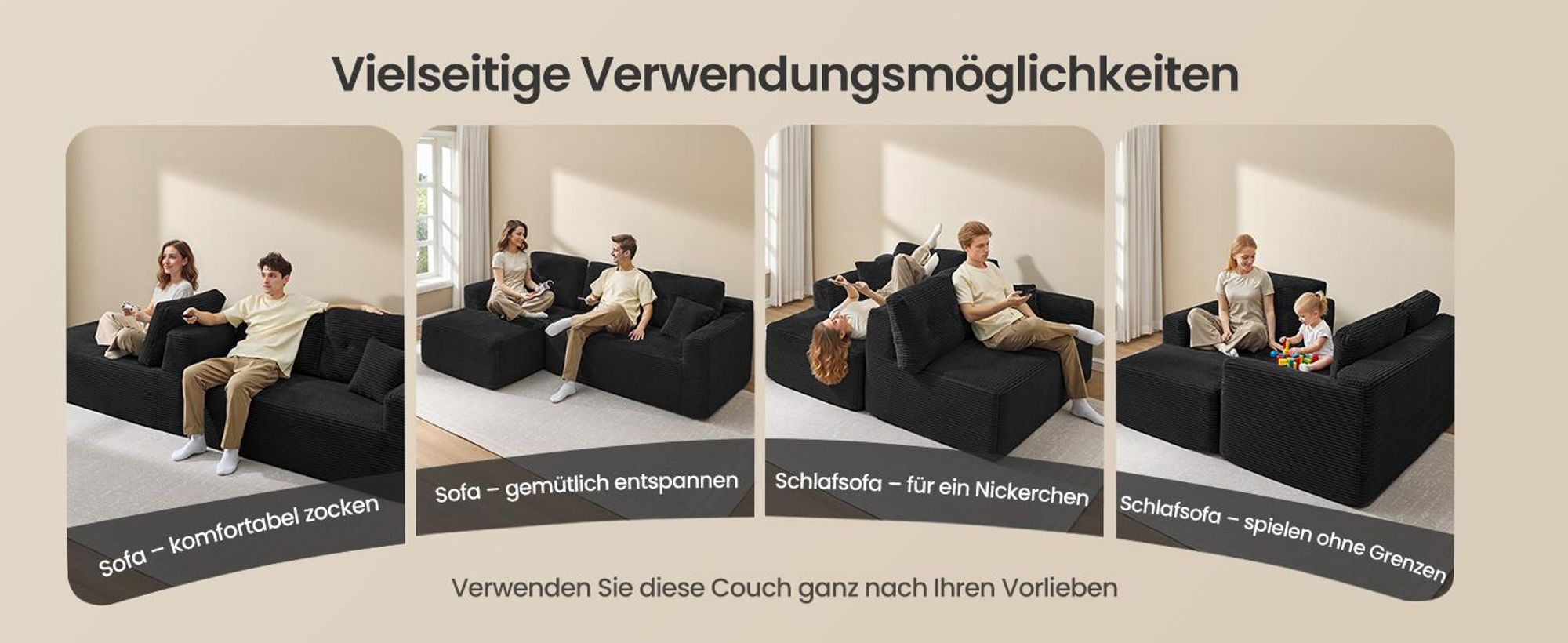 VASAGLE Modulares Sofa, Ecksofa mit Liege links, 242 cm breit, vakuumverpackt, keine Montage erforderlich, waldgrün