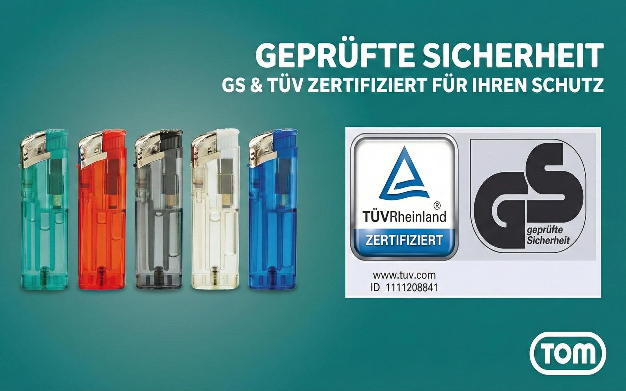 TOM Elektronik Feuerzeuge | Display | 50 Stück | Nachfüllbar | 5 Farben | Soft Flame | Elektronisch