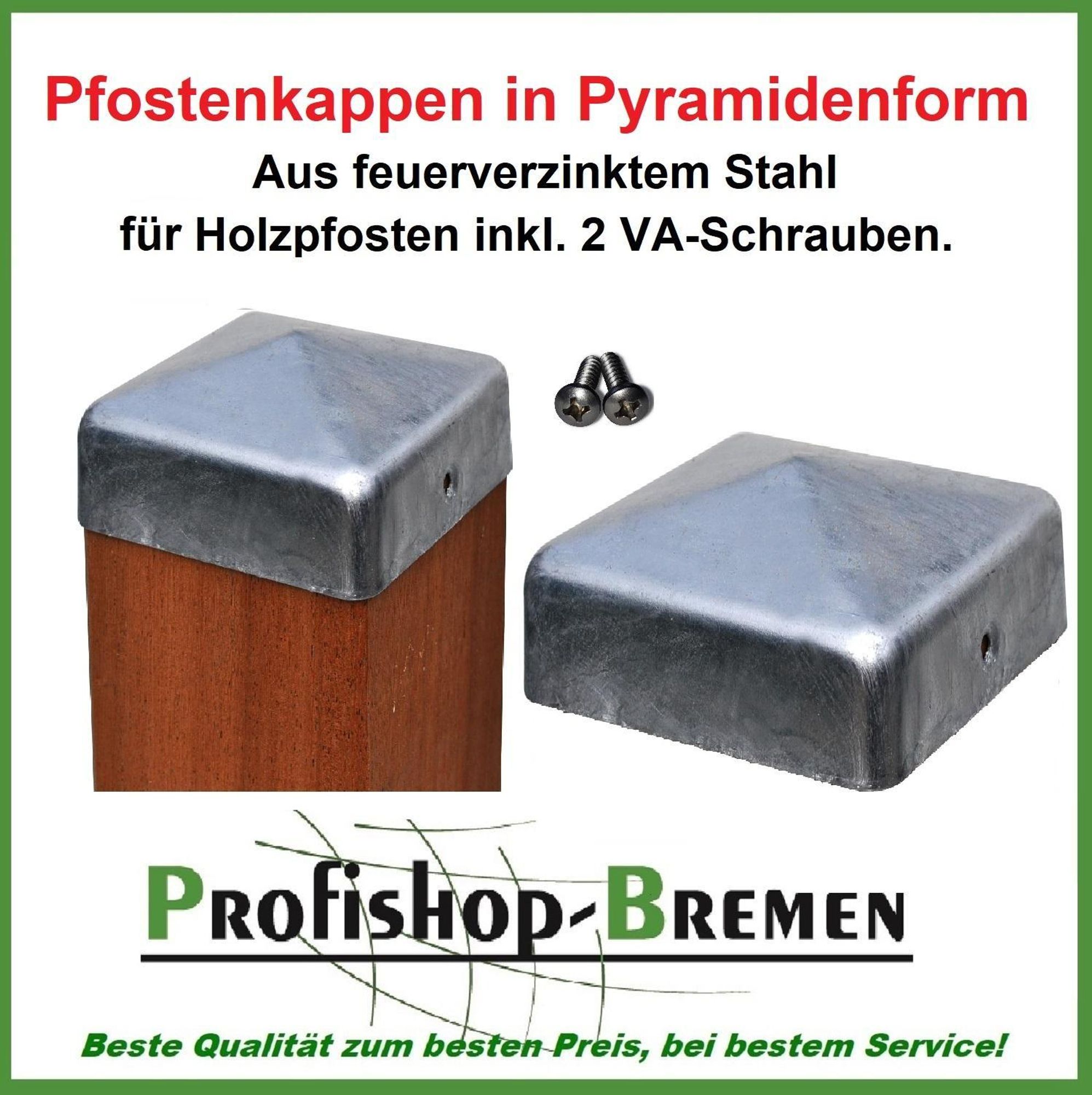 Pfostenkappe feuerverzinkt Pyramide für Pfosten 8x8 cm - inkl. 2x Edelstahl-Schrauben