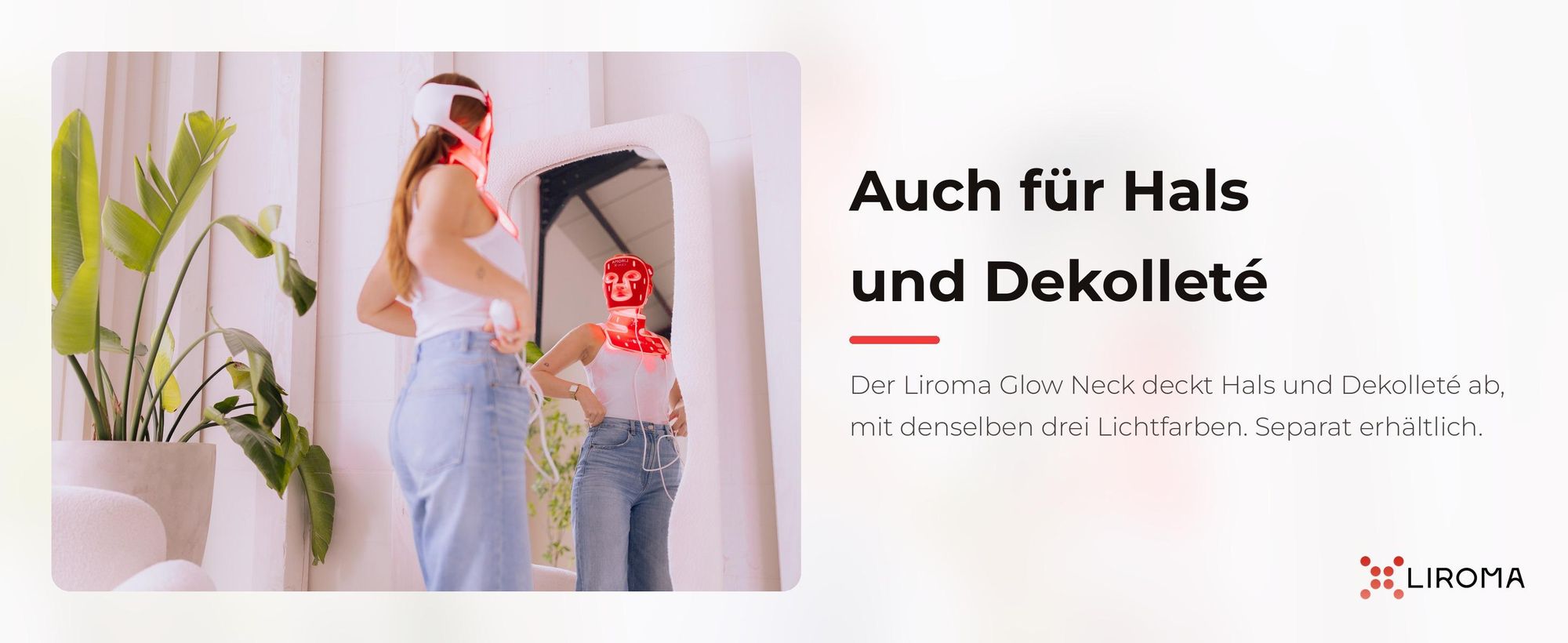 LIROMA® GLOW LED-Gesichtsmaske mit 114 Triple-Chip-LEDs, Rotlicht 630 nm, Blaulicht 420 nm & Nahinfrarot, kabellos mit Akku, Fernbedienung, Silikon