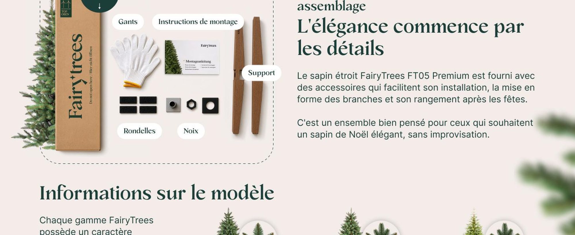 FAIRYTREES : Sapin de Noël, variété Nordmann Premium, 180 cm, éléments naturels moulés par injection, fabriqué dans l'UE, sapin de Noël avec support en bois de frêne fabriqué à la main