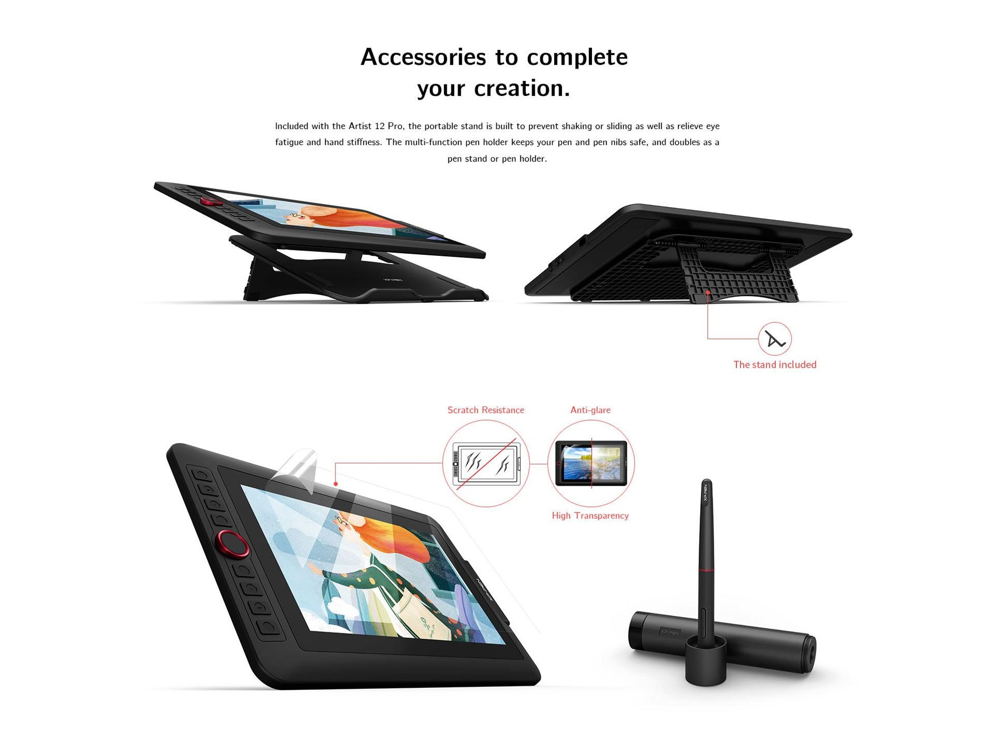 XPPen Artist 12 Pro, Kabelgebunden, 5080 lpi, 256,32 x 144,18 mm, USB, 1 cm, Stift