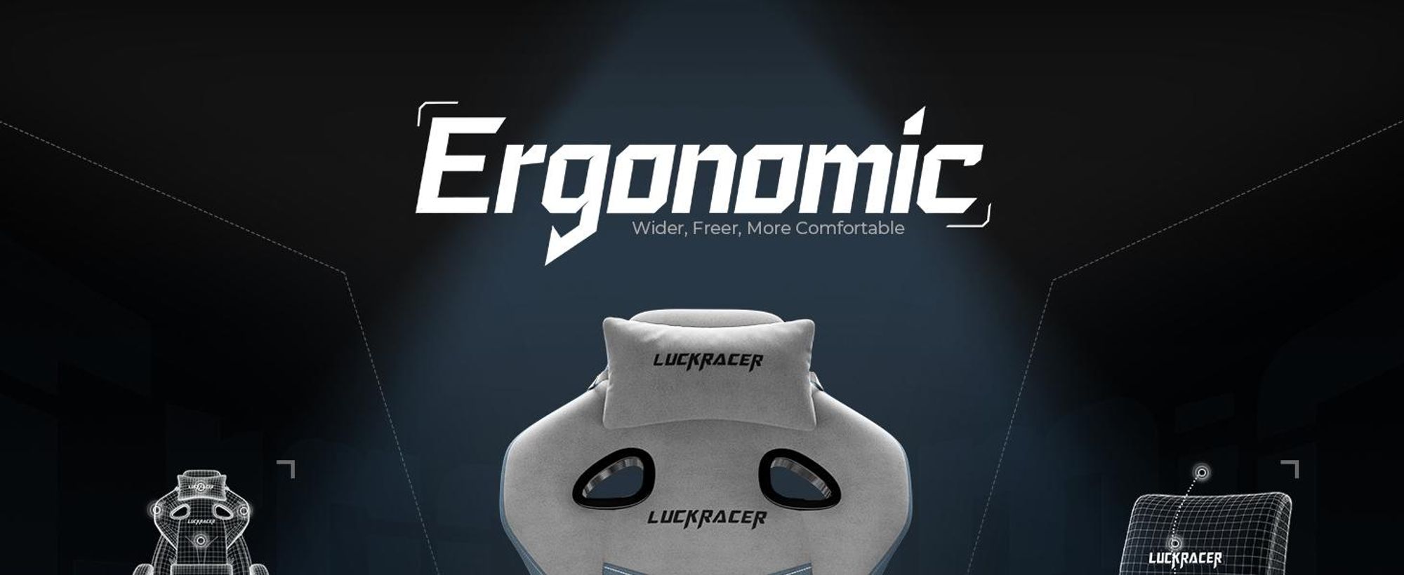 LUCKRACER Gaming stoel, bureaustoel met verbonden armleuningen, memory foam kussens, een kantelbereik van 90–155° en een voetsteun, gemaakt van duurzaam materiaal