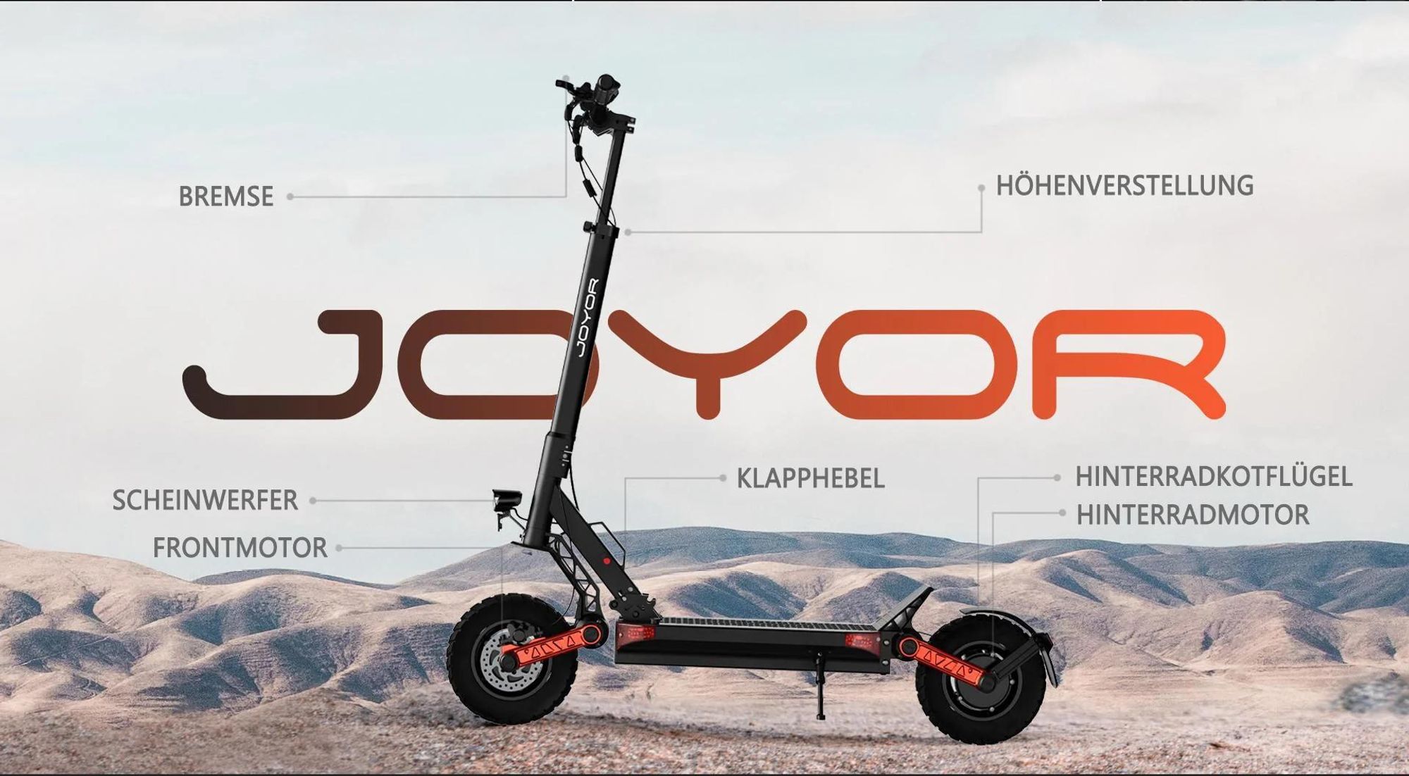 JOYOR S10-S-Z Doppelter Motor Faltbar Elektroroller - 1000W*2 Motor 60V18AH Akku 10 Zoll Reifen - Schwarz