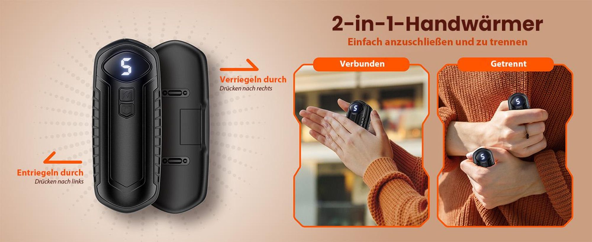 ZELURXX Kinder Handwärmer, tragbar USB wiederaufladbar, 5 Stufen Temperatur, 20h Laufzeit, 0,5s Schnellheizung, sicheres Design, Schwarz