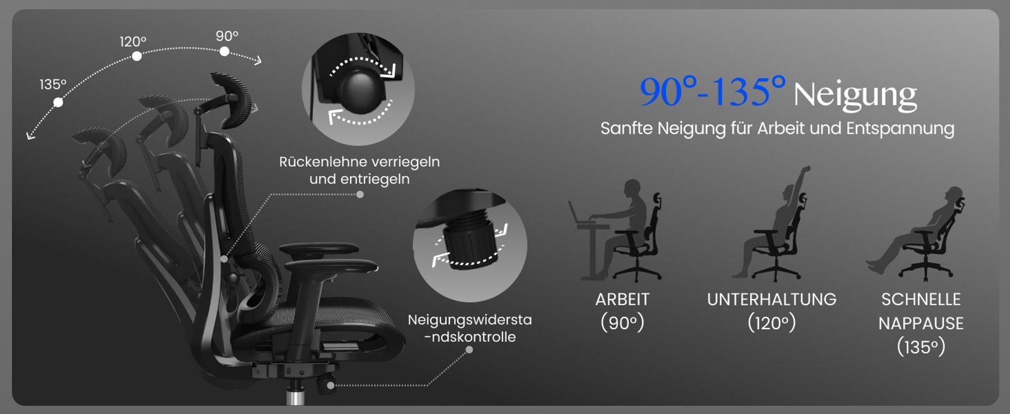 FLEXISPOT ErgoX Ergonomischer Bürostuhl Schreibtischstuhl 3D-Armlehnen&Kopfstütze 5D-verstellbare Rückenlehne Tragfähigkeit von 136 kg Grau