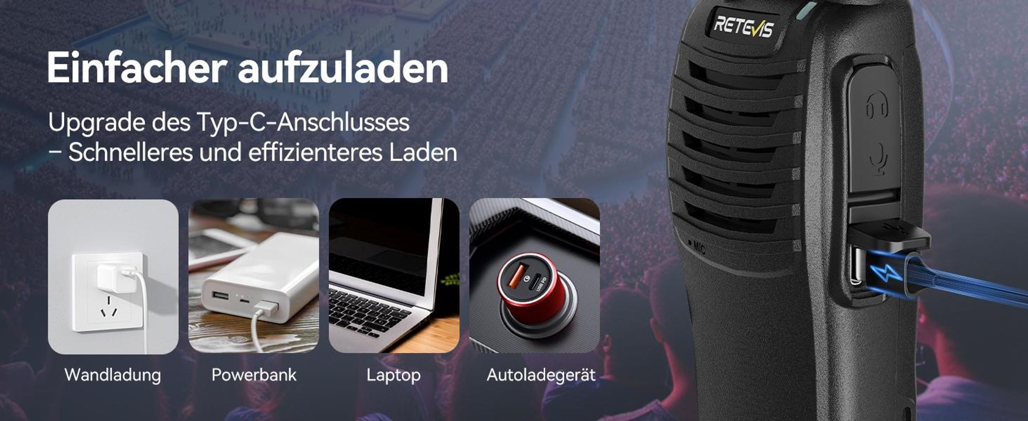 Retevis H777H Funkgeräte, Funkgeräte mit Bildschirm, Walkie Talkie mit 10-in-1 Ladegerät, Lizenzfrei PMR Funkgerät mit Headset, Funkgeräte