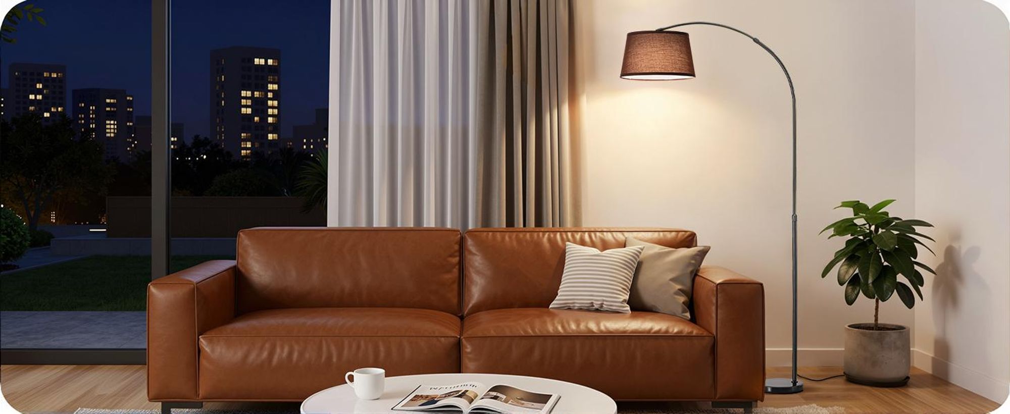 EDISHINE Stehlampe Wohnzimmer Dimmbar, Bogenlampe 143-176cm verstellbar, mit magnetische Fernbedienung, drehbarem Lampenkopf