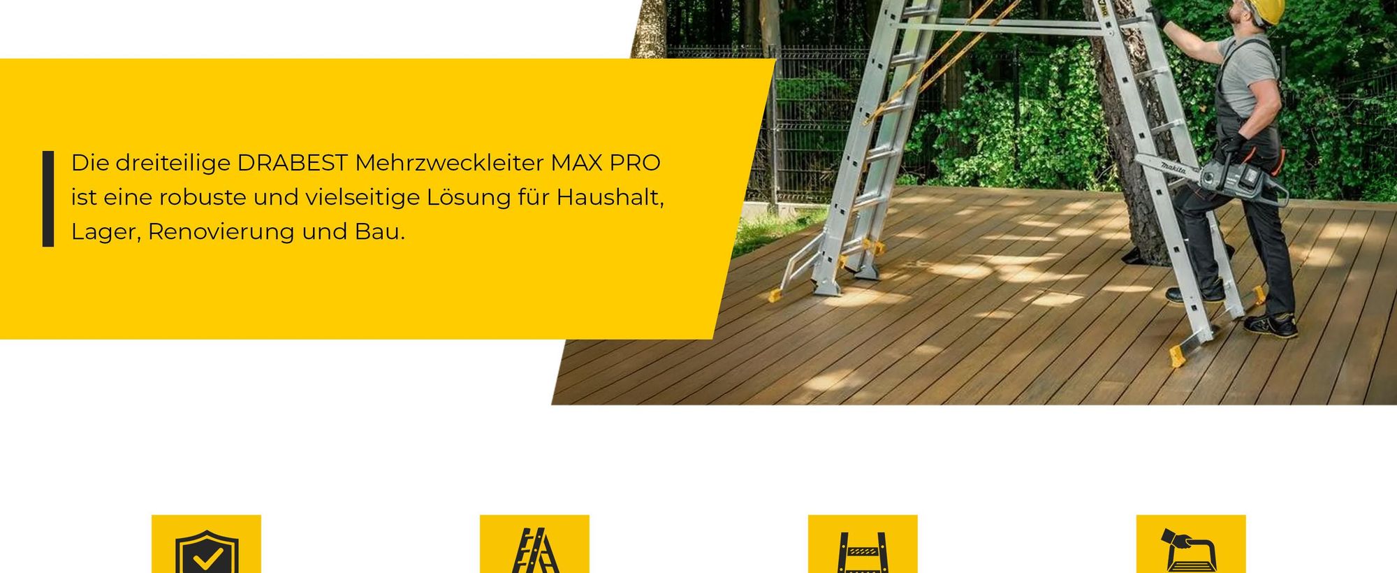 Drabest | Leiter - Multifunktionsleiter - Vielzweckleiter aus Aluminium - Tragfähigkeit 150kg - 3-teilige - Leiter 3X13 Stufen