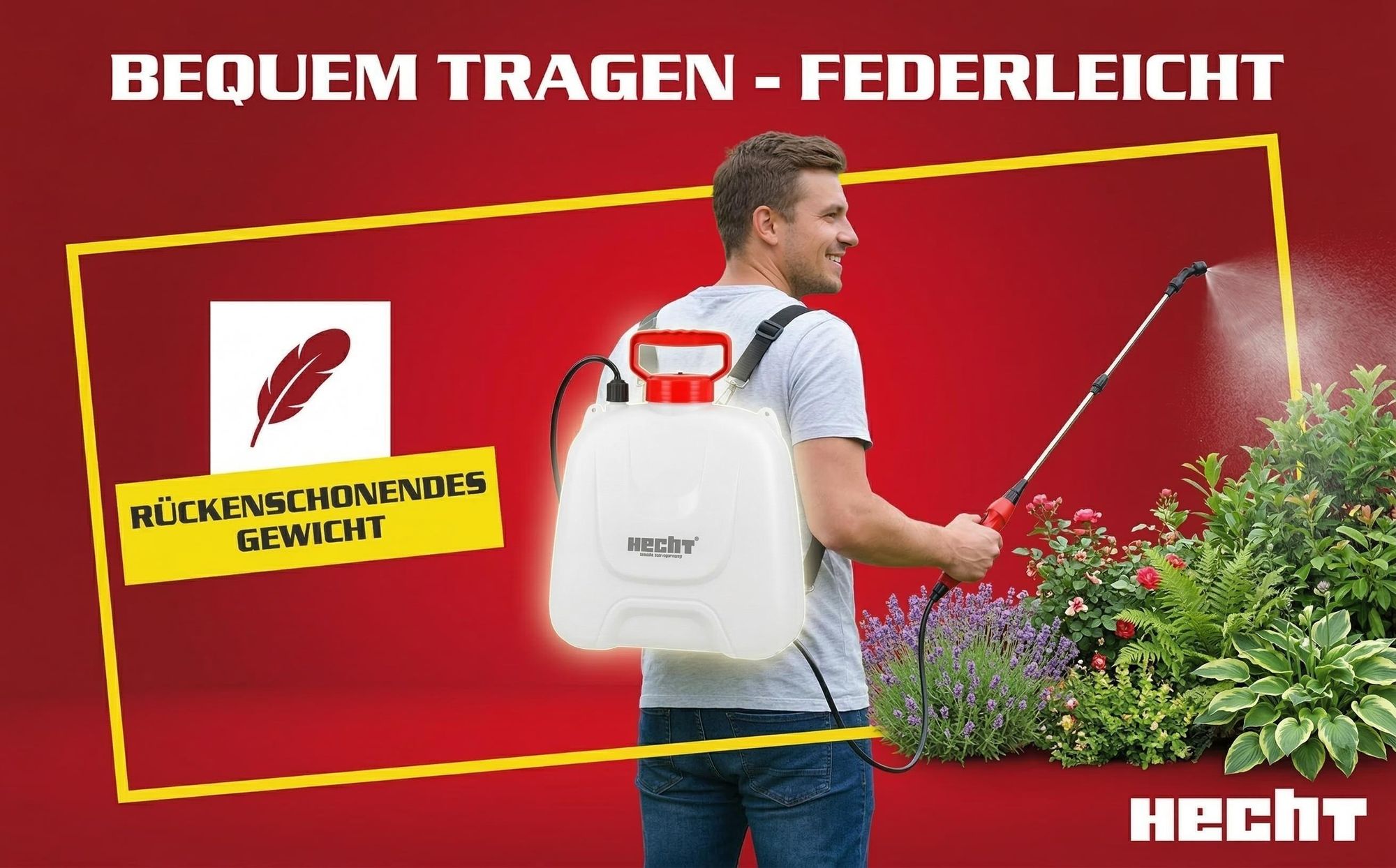 Drucksprüher Akku Gartenspritze HECHT 4050 | 5 Liter | 2,5 bar | Ausziehbare Teleskoplanze | Tragegurt & USB-Kabel 3,7V 2000mAh