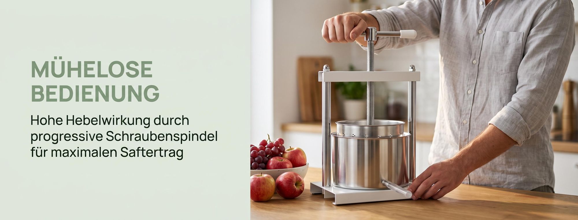 ROSEJANE Obstpresse 6 L, manuelle Saftpresse aus Edelstahl mit T-Griff