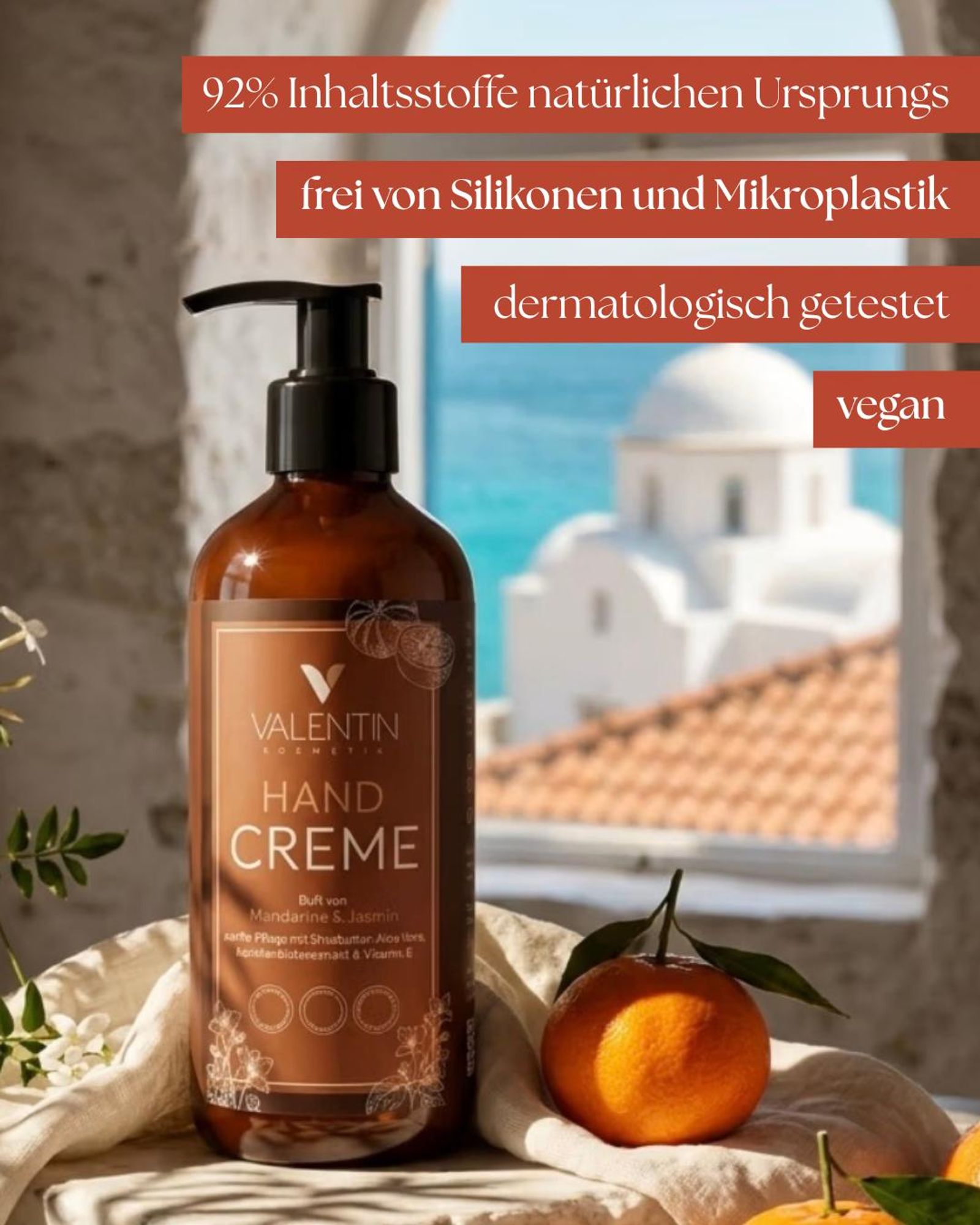VALENTIN Kosmetik Handcreme Mandarine & Jasmin mit Sheabutter, Aloe Vera, Kamillenblütenextrakt & Vitamin E 300ml
