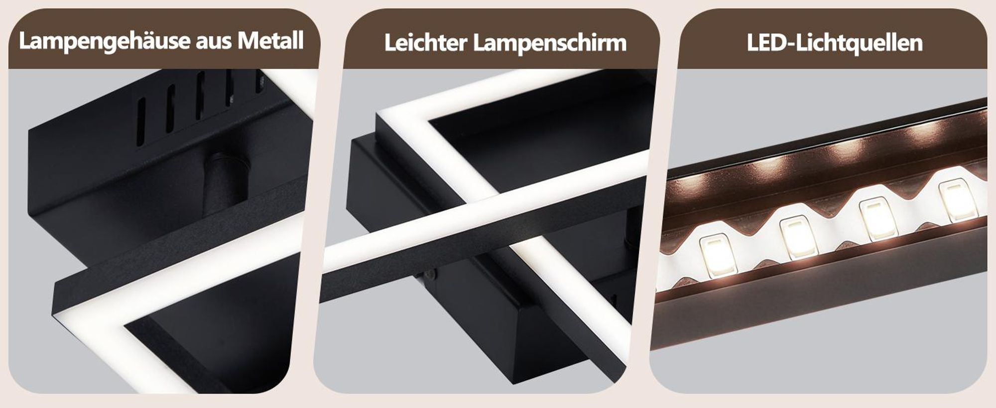 Plafonnier LED ZMH pour chambre à coucher, 24 W, noir ; lampe de salon, 4000 K, blanc neutre ; lampe de cuisine ; plafonnier rectangulaire ; plafonniers pour cuisine et couloir