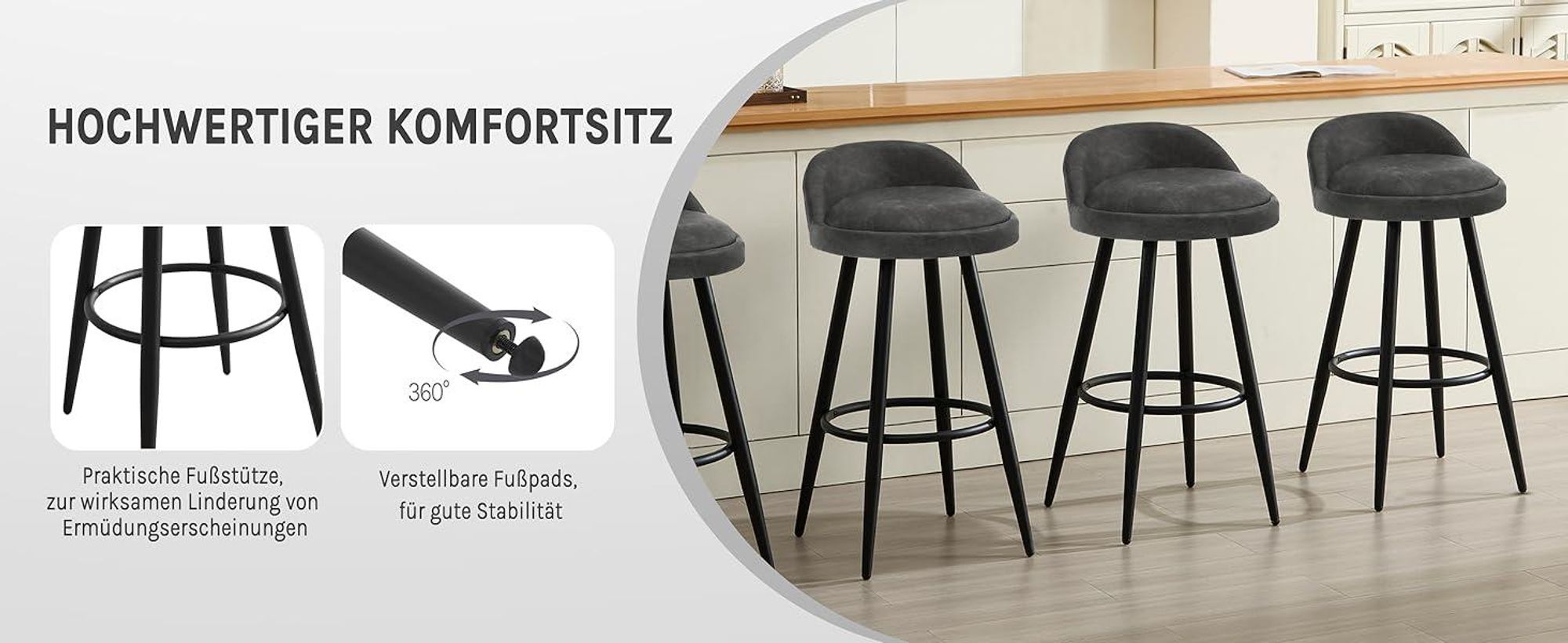 WOLTU Barhocker 2er Set Barstuhl Hocker Tresenhocker Bistrohocker Designer Hocker mit Lehne und Fußstütze Farbe: anthrazit