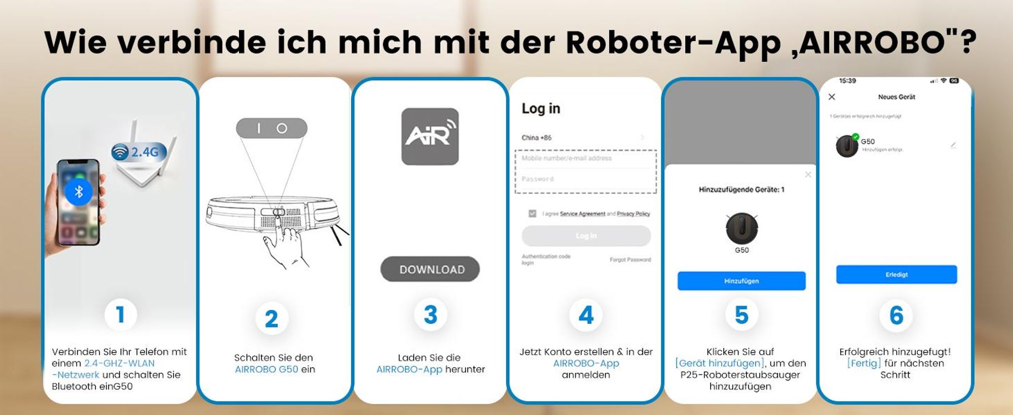 AIRROBO G50 Staubsauger Roboter, 4000 Pa Saugkraft, APP Steuerung, 120 Min Laufzeit, Große Staubbox 600ML, Saugroboter optimiert für Teppich Tierhaare