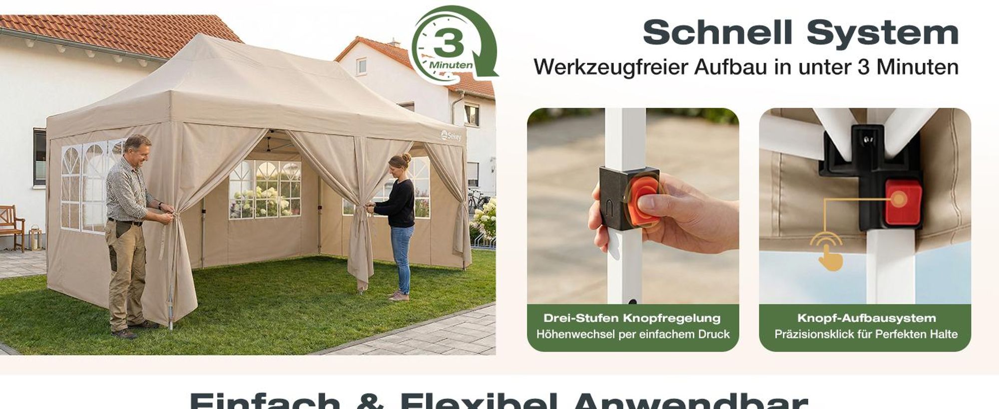 Sekey Faltpavillon 3x6 Wasserdicht mit 6 Seitenwänden, UV50+ Gartenpavillon Partyzelt, Taupe