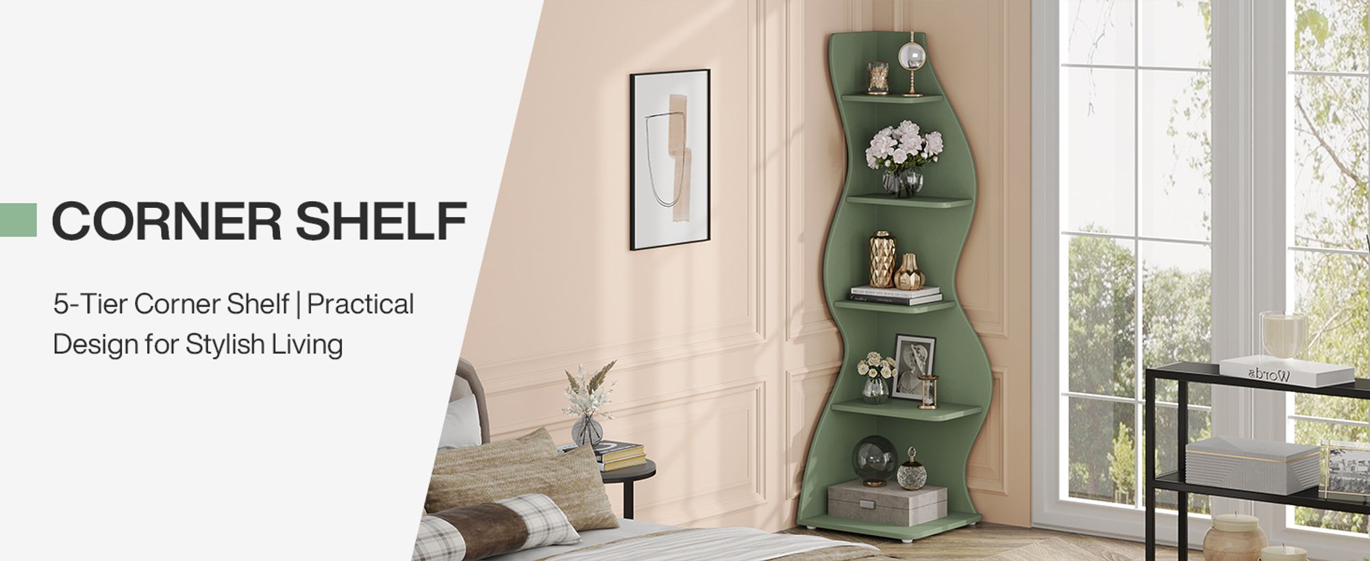 Tribesigns Eckregal, 178 cm, Lagerregal, Bücherregal, Pflanzenständer, 5 Stufen, für Zuhause, Büro, Wohnzimmer, Schlafzimmer, Balkon, Hellgrün