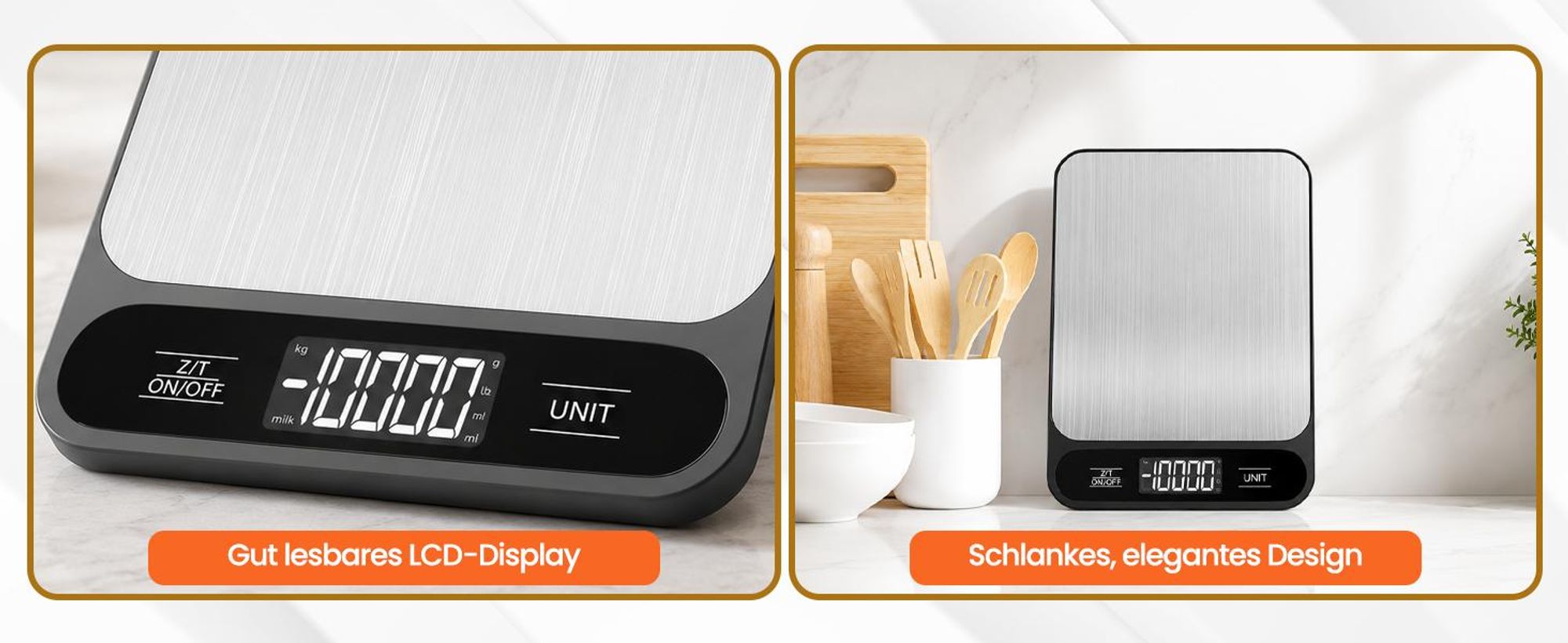 Strex Küchenwaage Digital mit 4 Präzisionssensoren - 1g bis 10kg | Edelstahl Präzisions-Küchenwaage | Inklusive Batterie mit klarem LCD-Display und Tara-Funktion