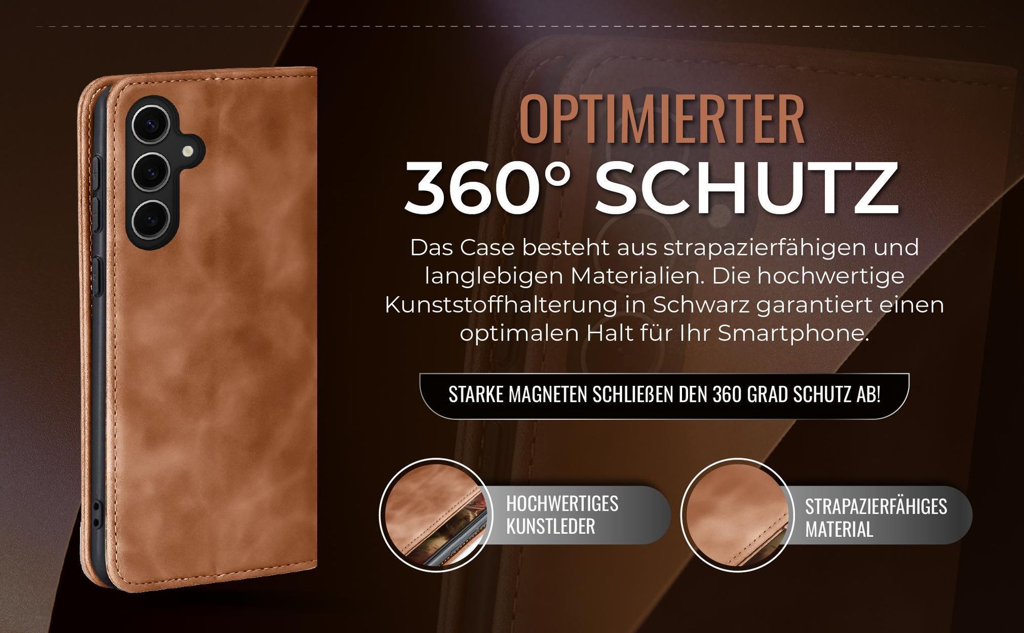 Hellbraune Handyhülle für Samsung Galaxy S24 FE mit 360 Grad Schutz