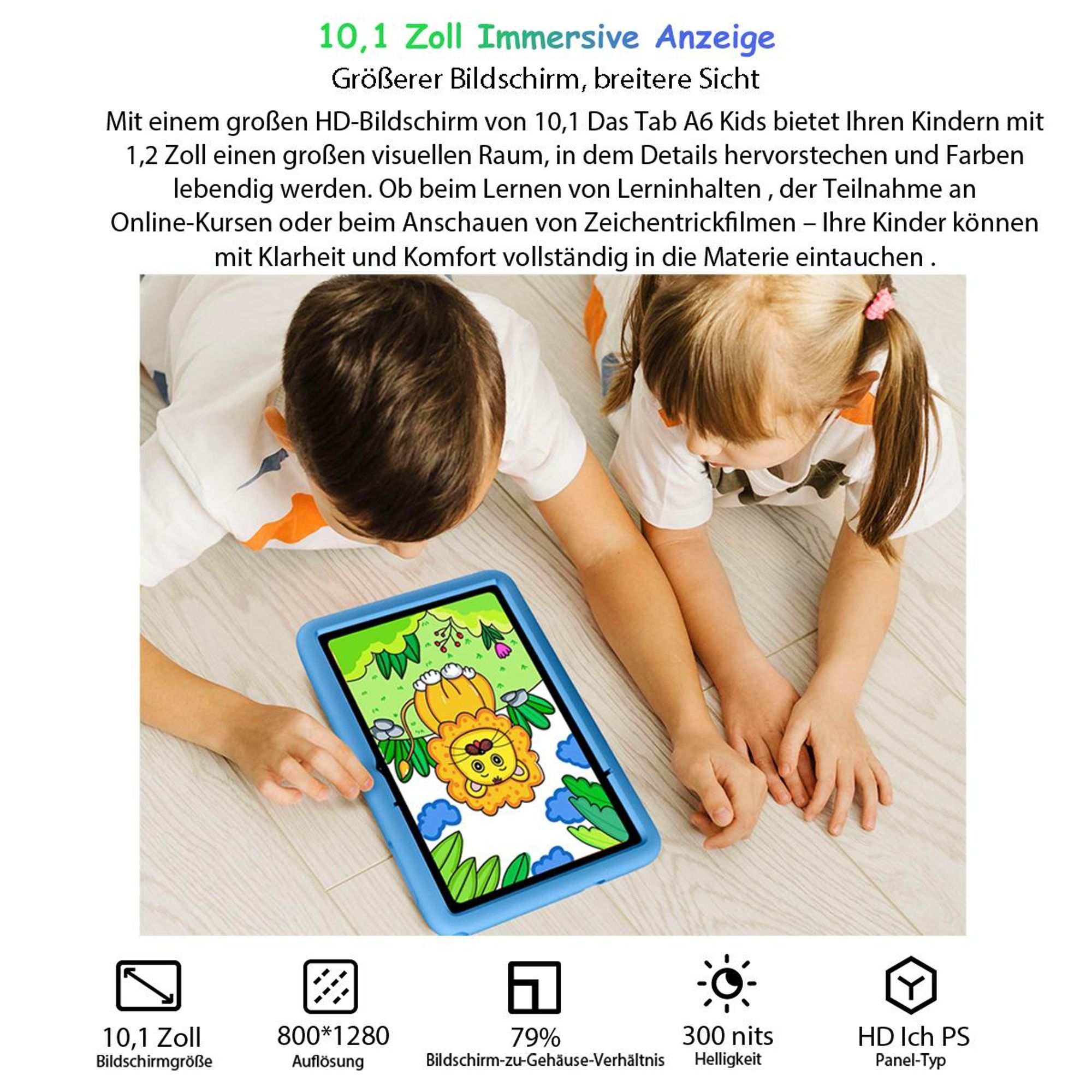 Blackview TabA6Kids Kinder Tablet Android 14 ,12GB RAM+128GB ROM(1TB TF) Octa Core Tablet für Kinder, 10 Zoll HD 1280*800, Widevine L1, 5100mAh