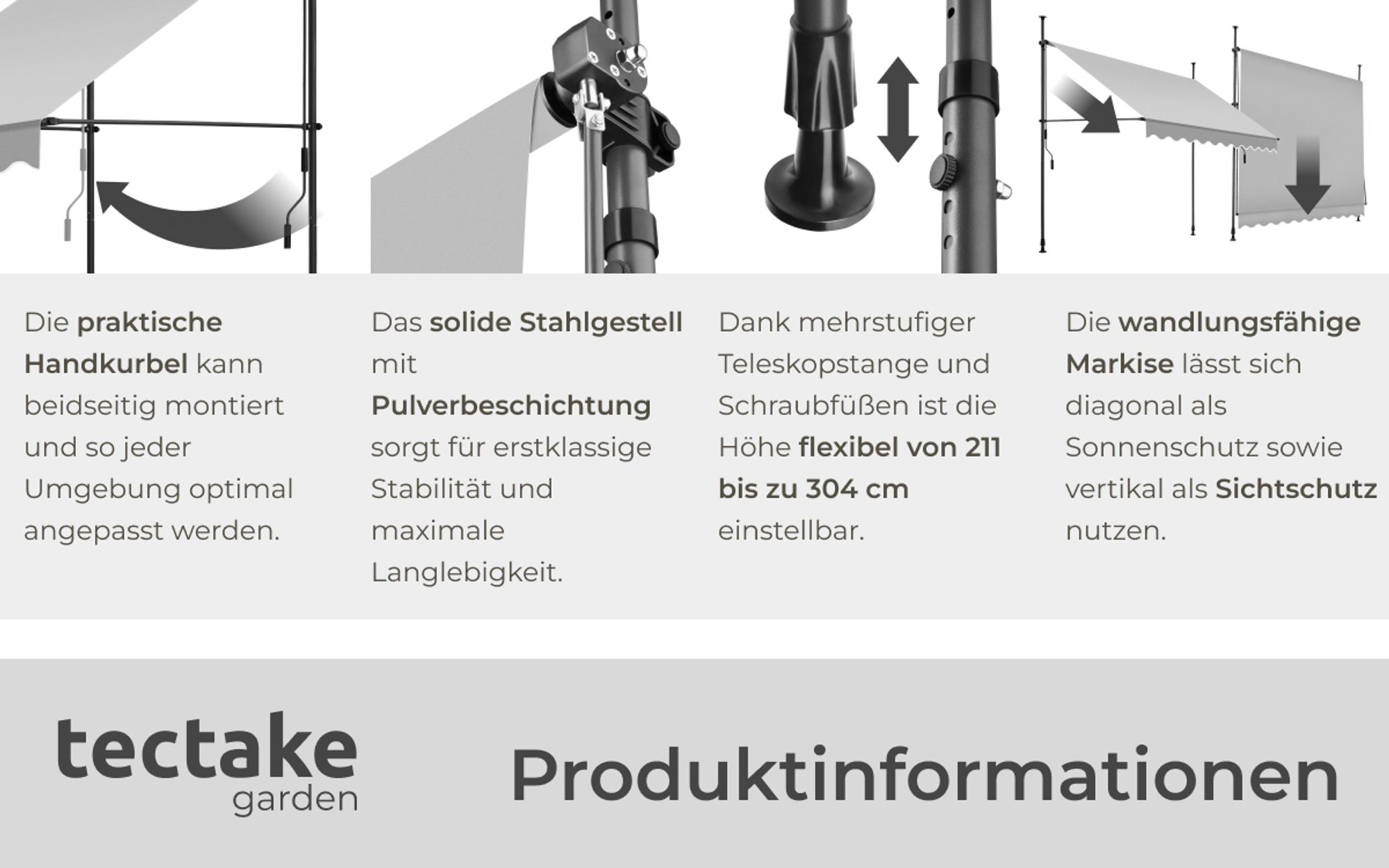 tectake® Klemmmarkise mit Handkurbel einfache Montage