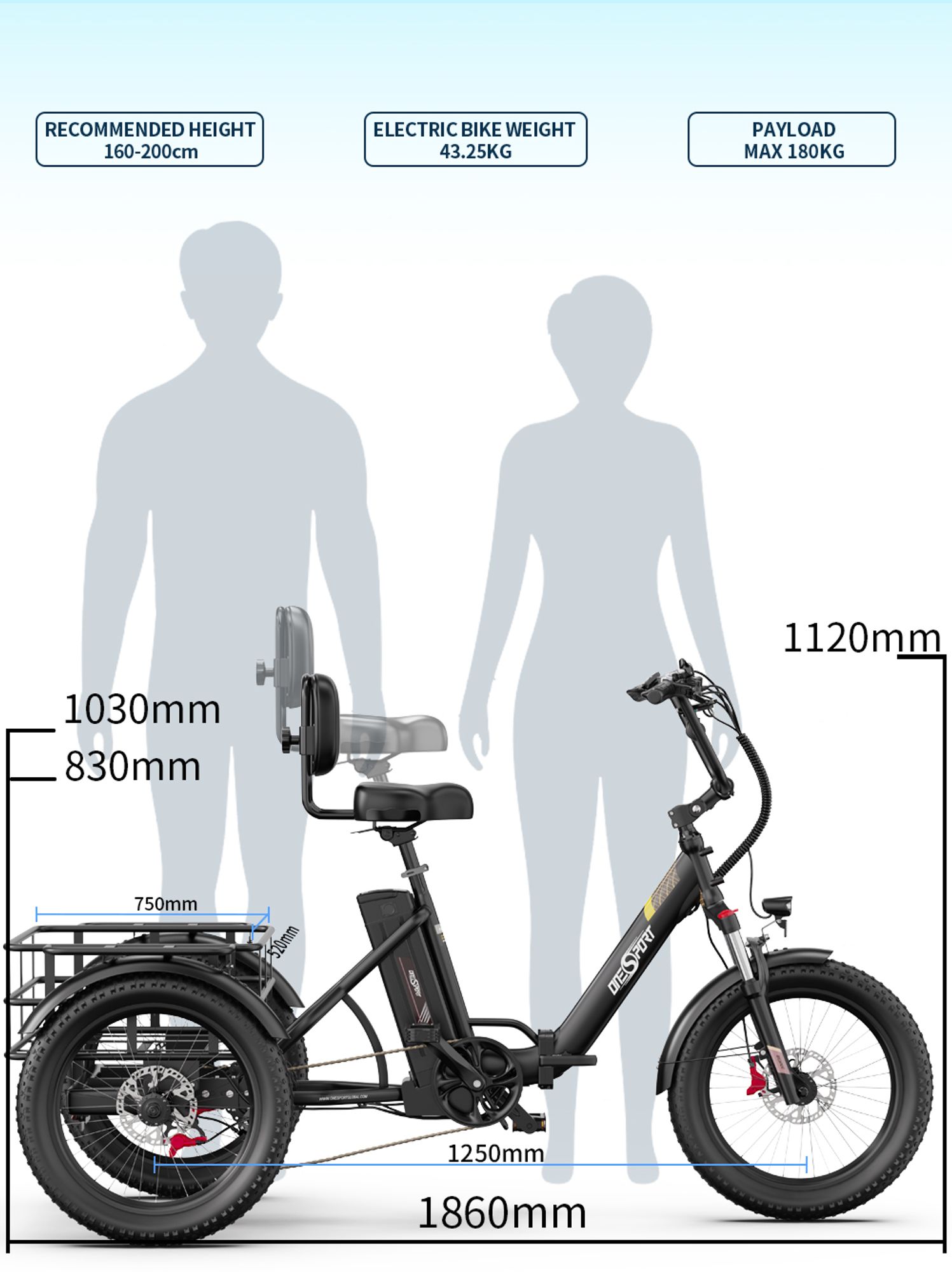 2025 20 Zoll*3.0 18Ah Elektro-Dreirad MIT Korb E-Bike Lastenfahrrad E-Bike Klappräder Bafang Motor Aluminium Maximale Belastung 180KG Drehmomentsensor