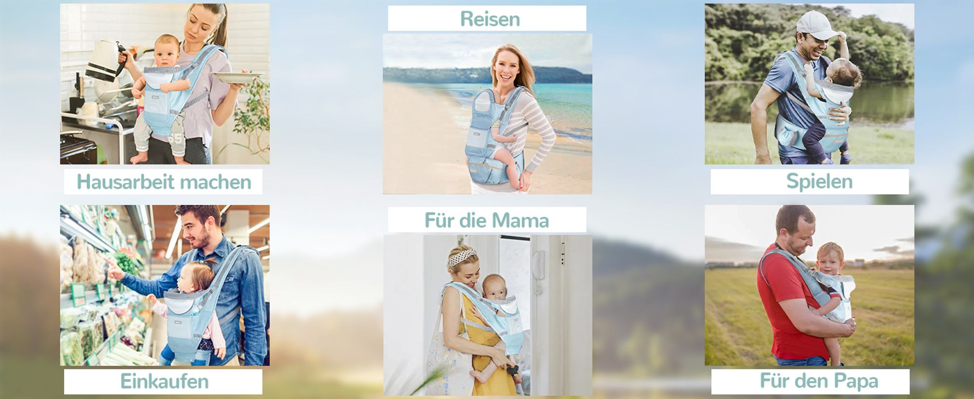 OKWISH Babytrage Bauch- & Rückentrage, Ergonomisch, für Neugeborene bis Kleinkinder (3-20kg), leicht, Baumwolle,Taillenumfang 71-118 cm, mit 3 Taschen, Grau