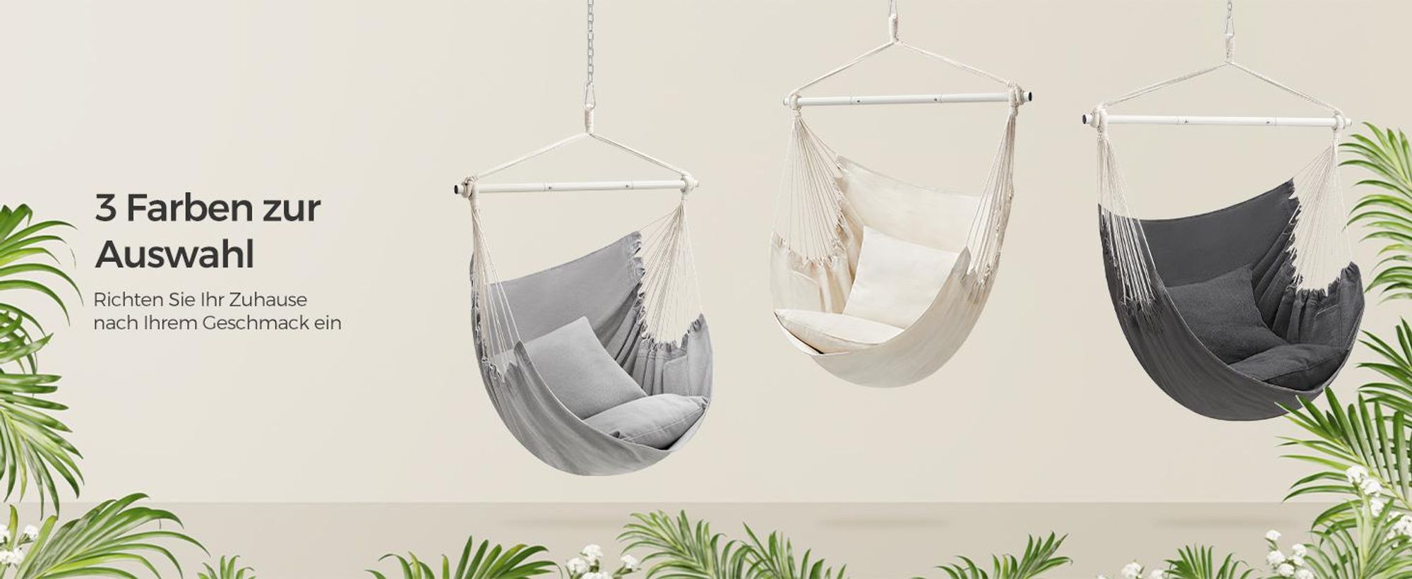 SONGMICS Hängesessel mit 2 Kissen, Metallkette, bis 150 kg belastbar, taubengrau