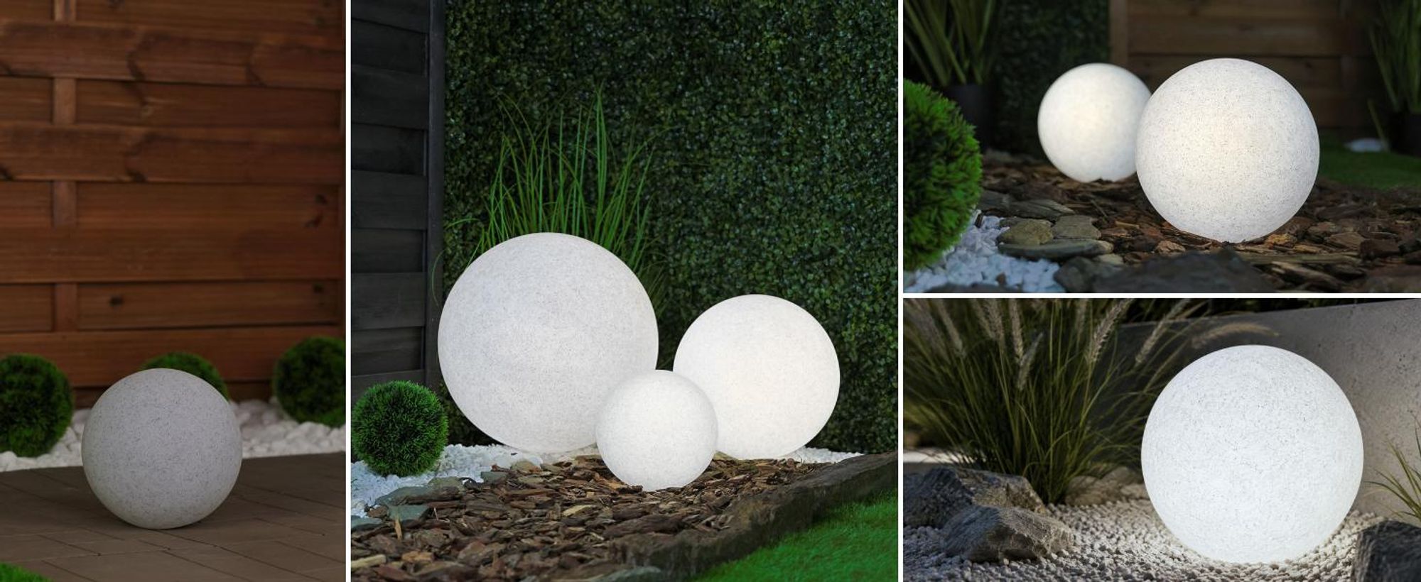 LUMILED Stein Kugelleuchte Außen 40cm Außenkugelleuchte Kugellampe Gartenkugel Außenleuchte Kugel Wegeleuchte IP44 E27 Fassung  Anschlusskabel 1,95m