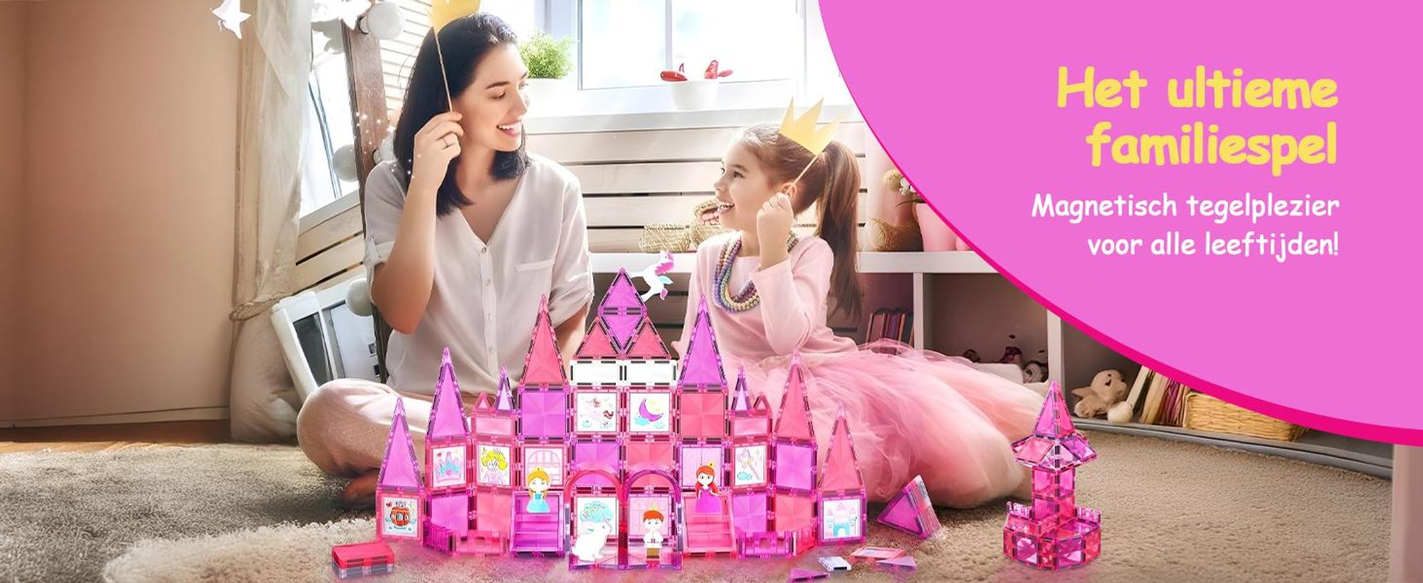 Olvy Magnetische bouwstenen, Montessori speelgoed, 80 stuks - Magnetische tegels voor kinderen - Magnetische bouwstenen - Magnetisch constructiespeelgoed, Magna, Prinses