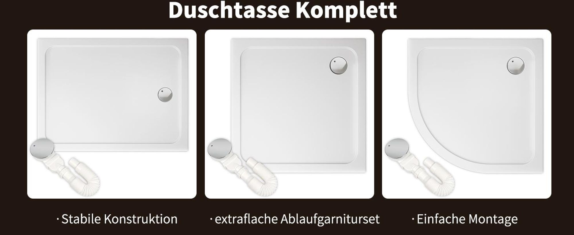AQUENITH Duschwanne 70x100cm Duschtasse Komplett Set Extra Flach Eckig Acryl Weiß Dusche Acrylwanne für Duschabtrennung Duschkabine, inkl. Ablaufgarnitur