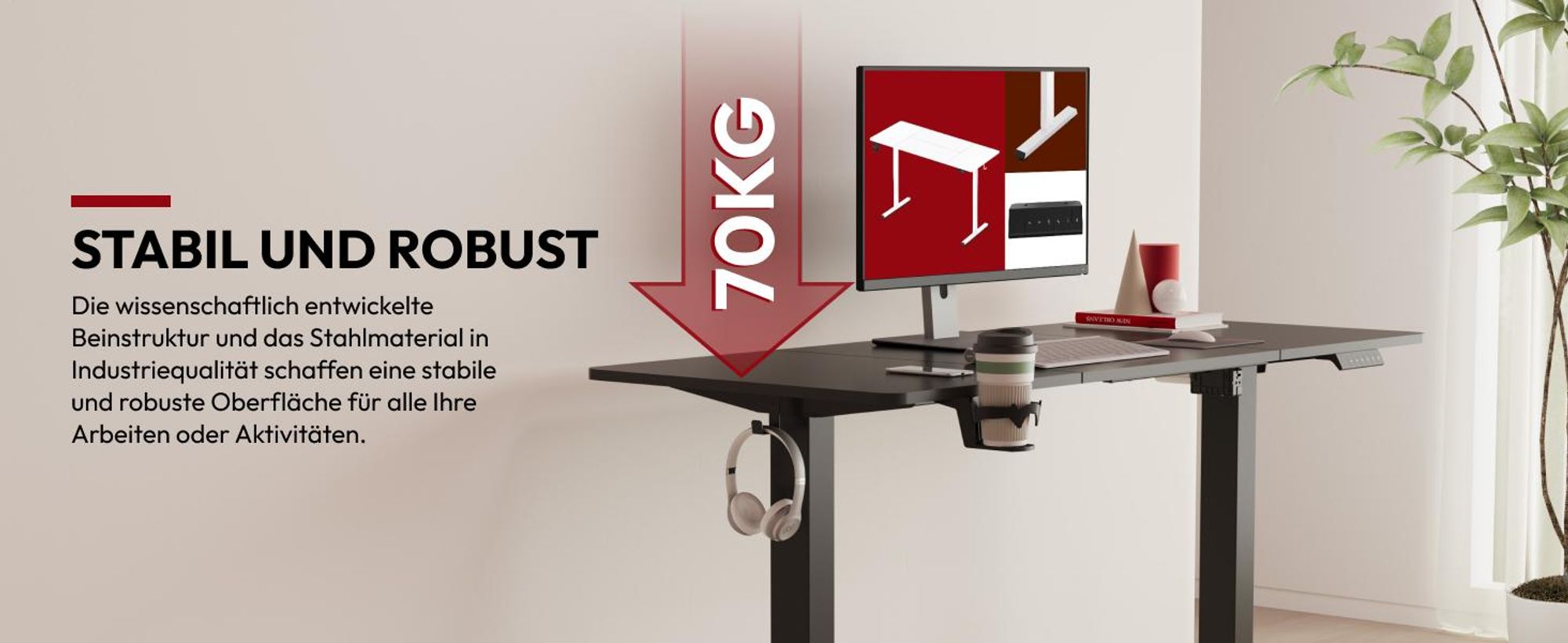 SANODESK Höhenverstellbarer Schreibtisch 200x80cm elektrisch 4 Memory-Funktion, Antikollisionsschutz, 70kg Tragkraft, mit Haken und Ablagebox(Schwarz)