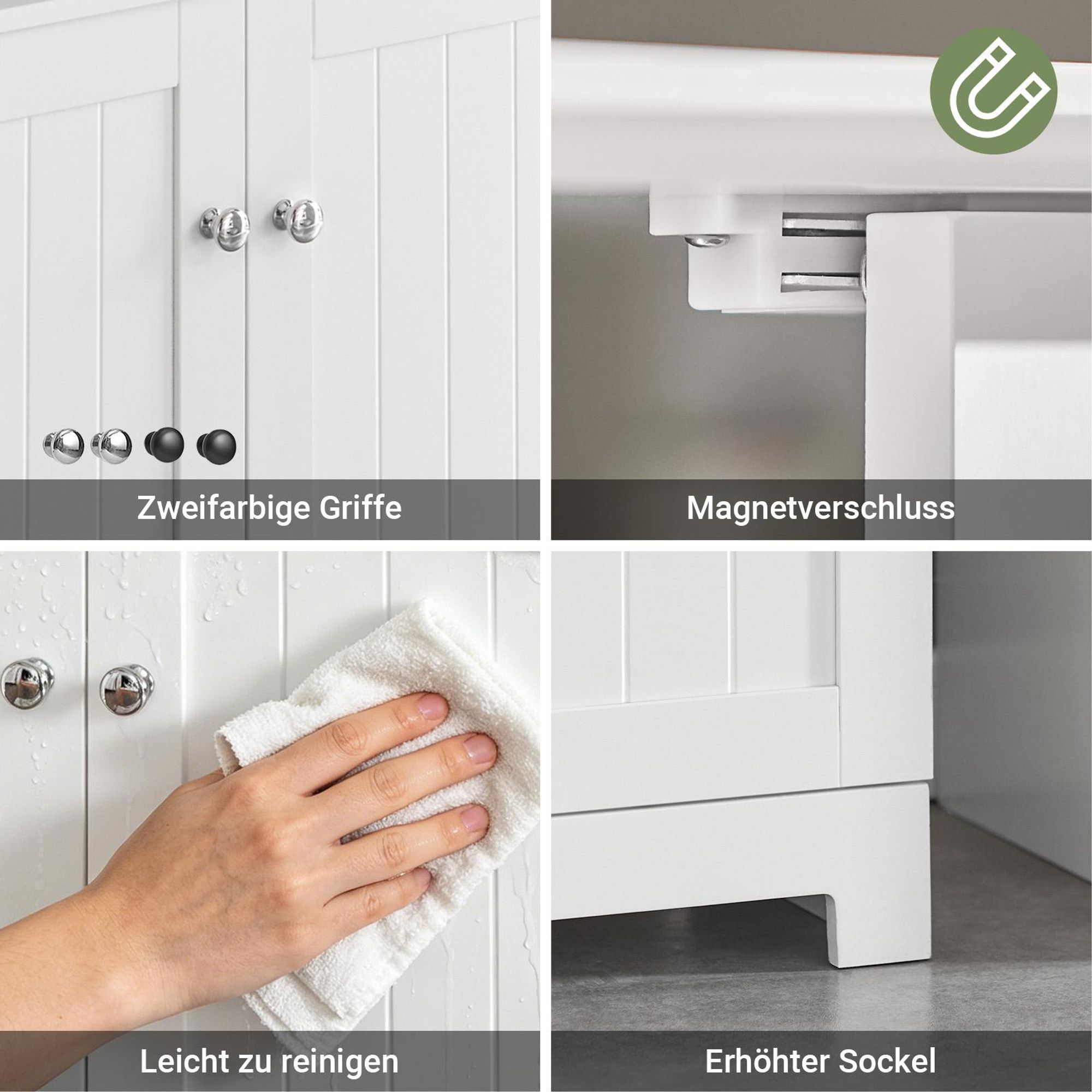 SoBuy Waschbeckenunterschrank für Standwaschbecken, 60x29x60 cm | Badschrank mit 2 Türen und verstellbarem Einlegeboden, Weiß BZR18-II-W