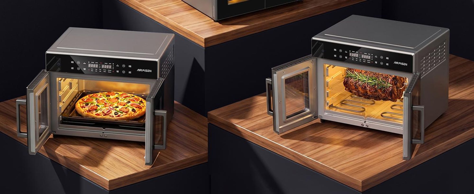 AIRMSEN - Minibackofen Digital 30L 1800W - Mini Backofen stufenlose Temperaturregelung bis 230°C, 2 Einschubhöhen, -Für kleine Küchen & Camping