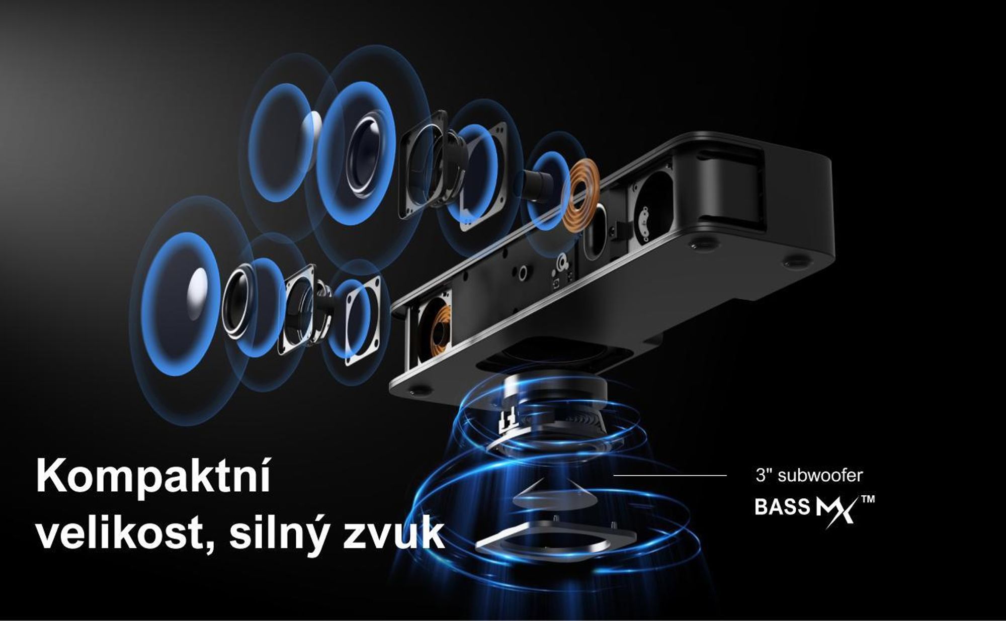 ULTIMEA 2.1kanálový soundbar pro TV s nastavitelnými basy, ovládáním přes aplikaci, all-in-one soundbar, TV reproduktor Bluetooth 5.4, Poseidon M20