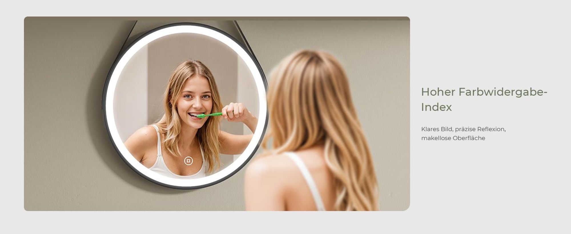 S'AFIELINA 60cm Badspiegel mit Beleuchtung Rund LED Badezimmerspiegel mit Touch und kaltweißes Licht Schwarzer Rahmen verstellbarer Ledergürtel