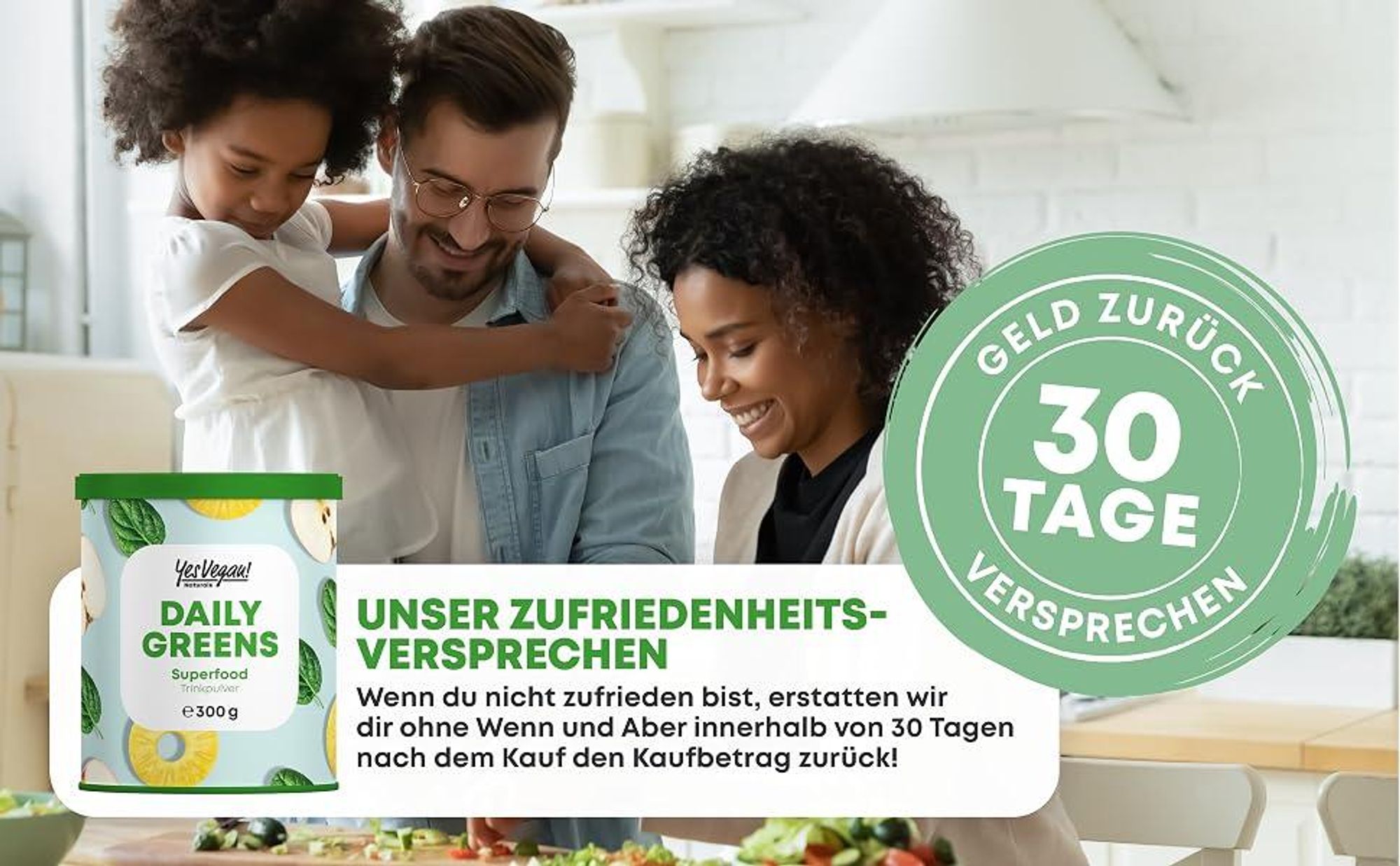 Daily Greens Pulver Superfood Pulver (300g = 30 Port.) - 25 Pflanzen, Vitamine, Milchsäurebakterien