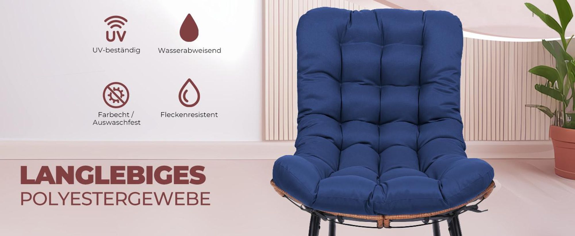 COMHOMA Übergroßer Schaukelstuhl, breite Schaukelliege mit extra dickem Sitzkissen, bequemer Loungesitz für den Innen- und Außenbereich, BLAU