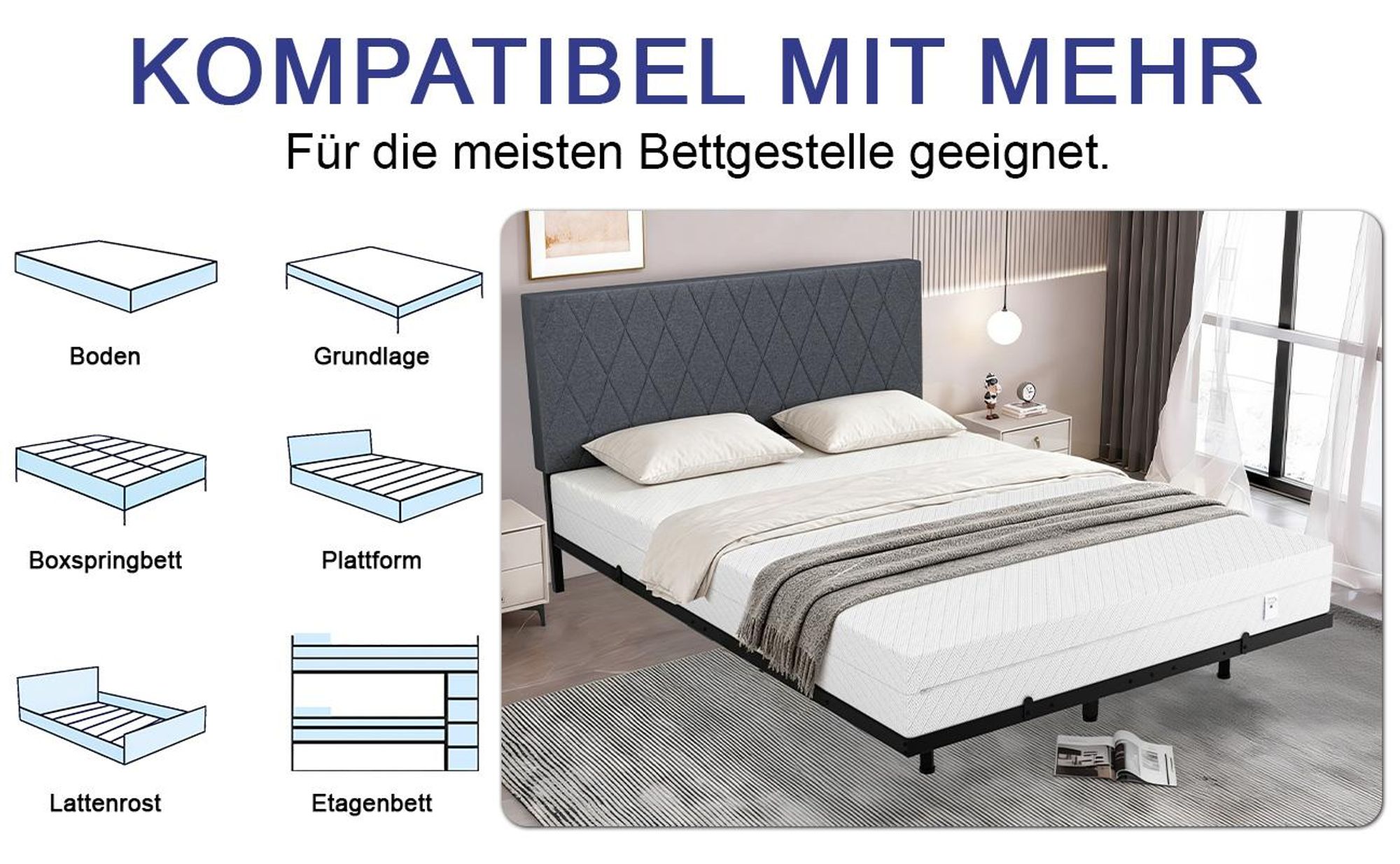 PFCTART Komfortschaummatratze, 140x200 cm, Höhe 20 cm, 7 Zonen, Härtegrad 3, H3, Schaummatratze, Matratze