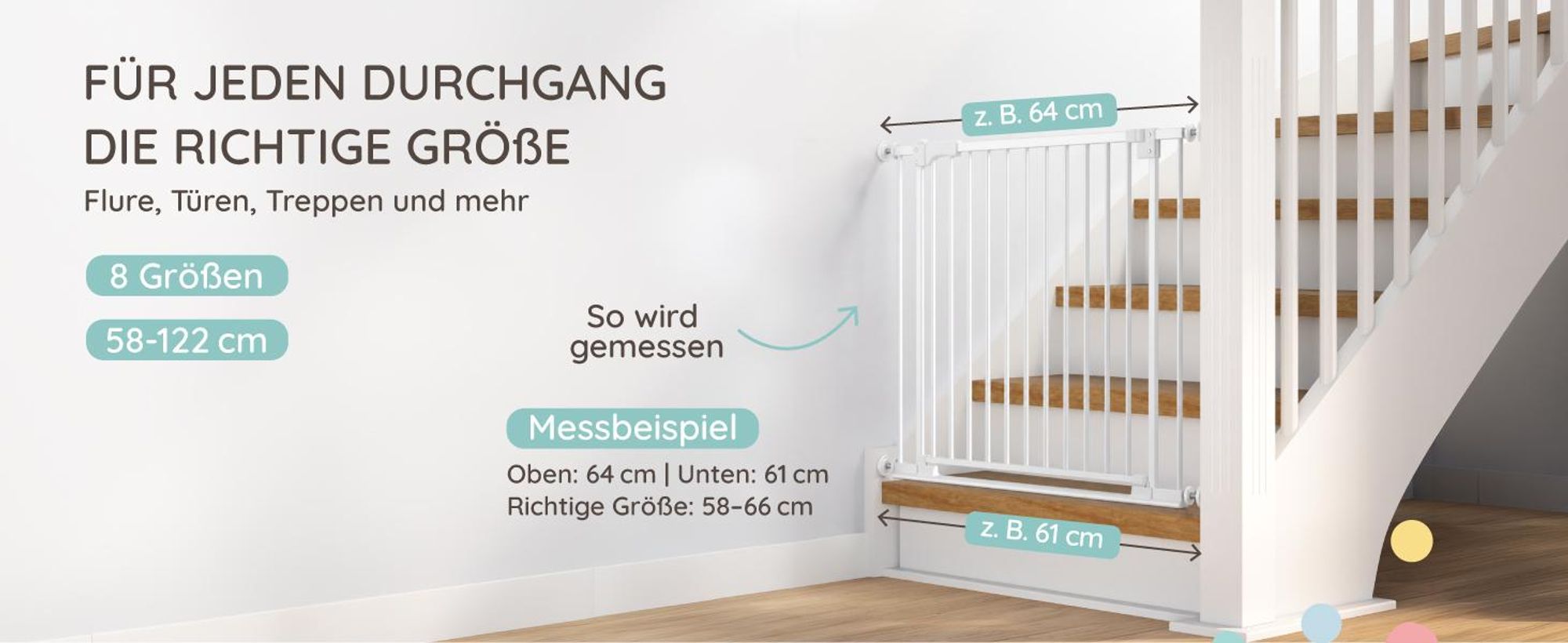 Mivio Nala Türschutzgitter 90–98 cm Weiß | Treppenschutzgitter ohne Bohren | Kinderschutzgitter Flatstep Auto-Close | Hundegitter