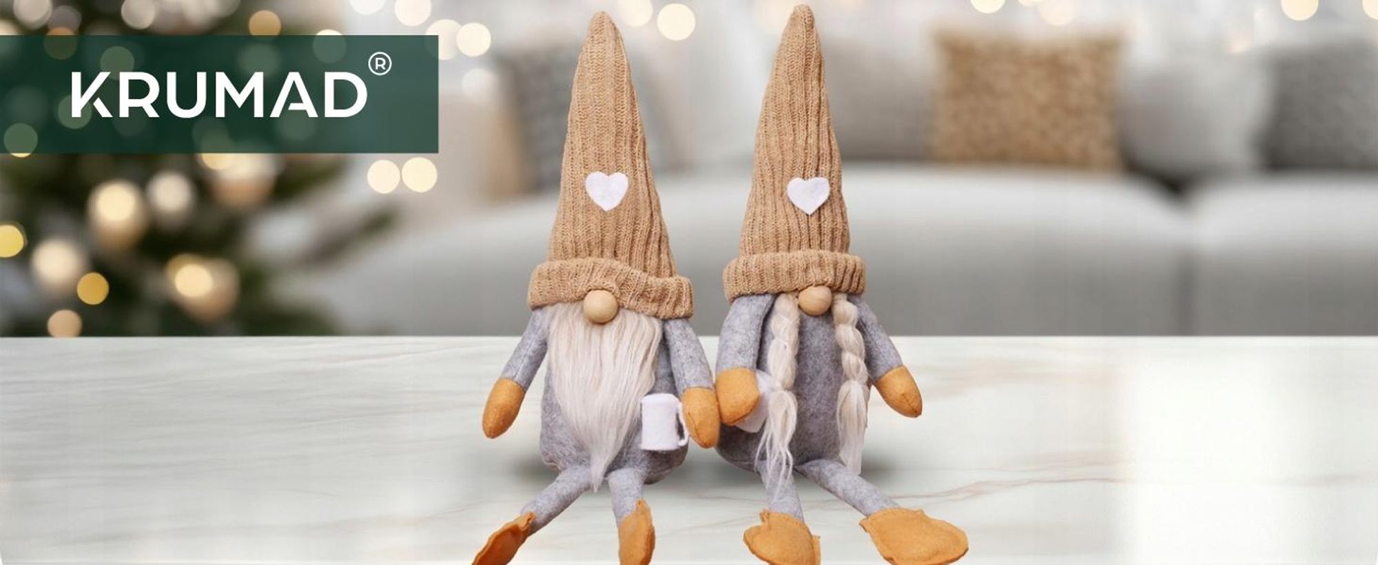 KRUMAD Weihnachtswichtel Set 2 Stück - 40 cm Skandinavische Wichtel Figuren Weihnachten - Deko Gnome mit Gewicht - Weihnachtsdeko Innen für Tisch