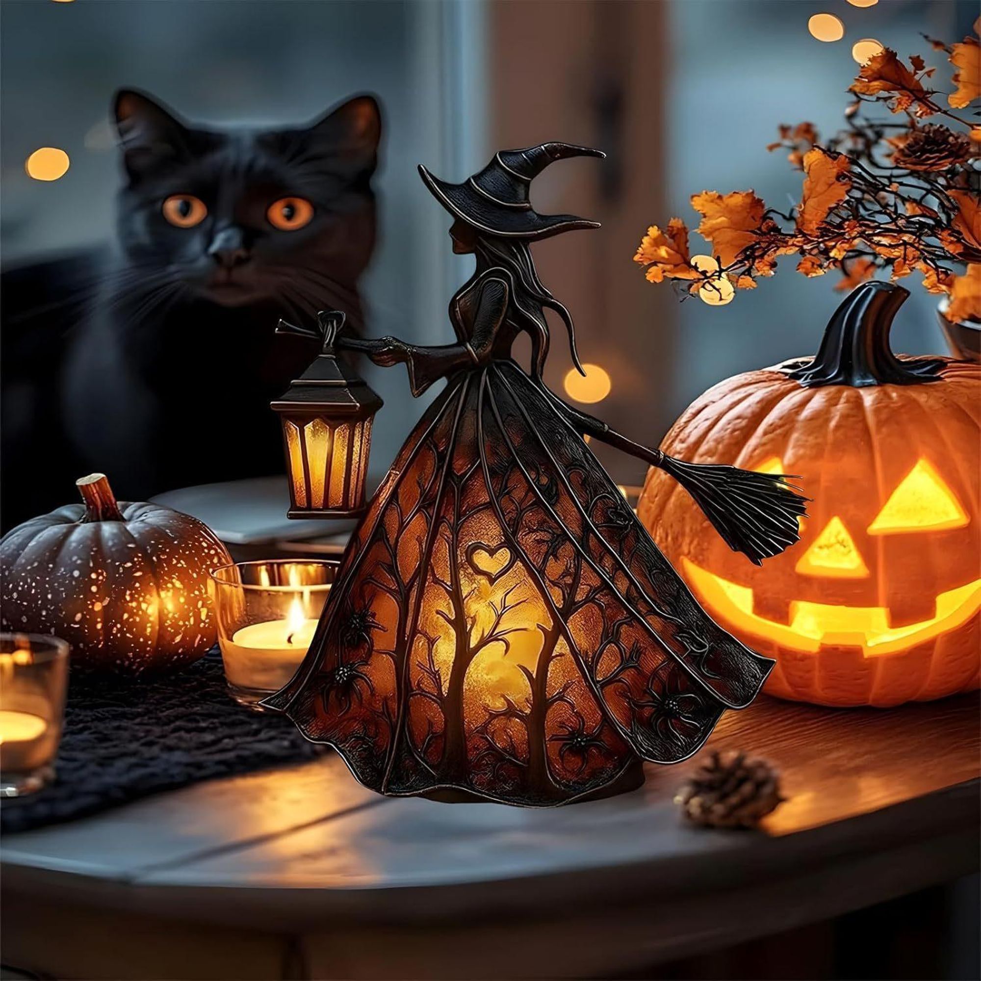 Halloween Hexenlampe Nachtlicht aus Kunstharz, gotisches und gruseliges 3D Nachtlicht, Halloween-Dekoration, für Schlafzimmer, Party, USB-betriebene