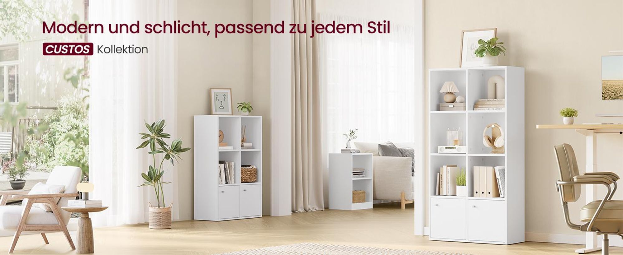 VASAGLE Regal mit Türen, 3-stöckiges Standregal, Aufbewahrungsregal für Wohnzimmer, Homeoffice, 2 Fächer, weiß