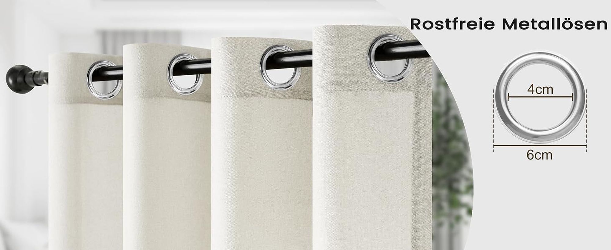 WOLTU 2er Set Leinenvorhänge mit Ösen Halbtransparent 245x135 cm Modern Creme