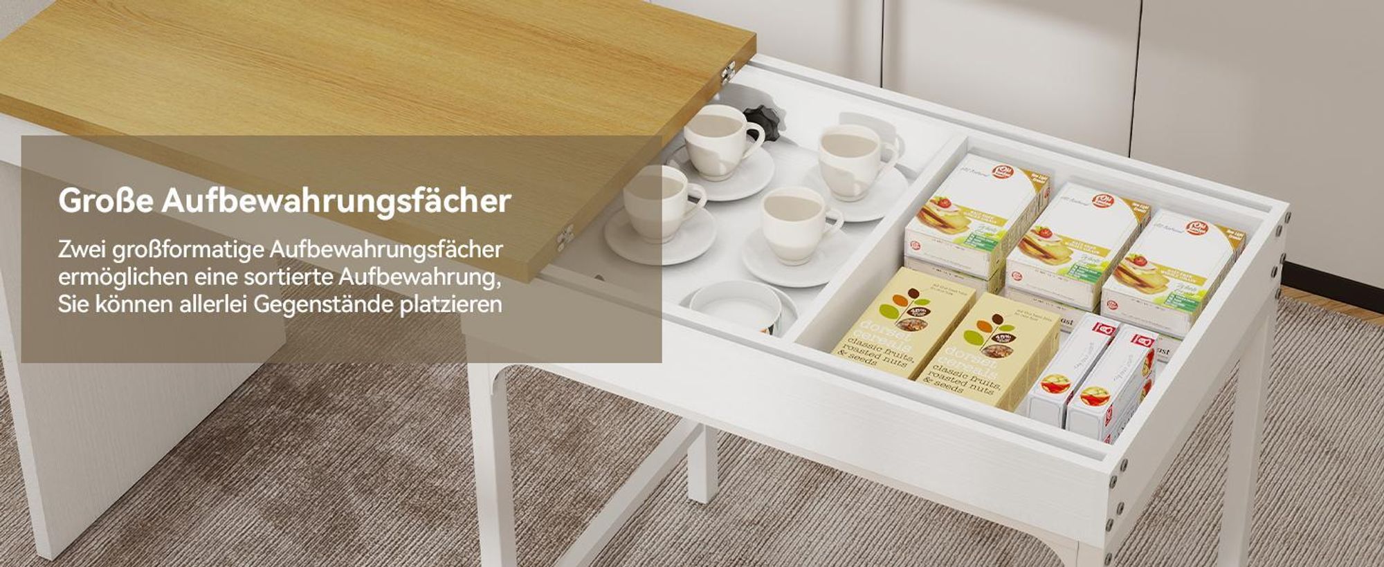 Puluomis Esstisch ausziehbar, Erweiterbarer Tisch 55x80-160cm, Klapptisch mit Verstärkter MDF-Platte, Küchen-/Wohnzimmertisch weiß natur