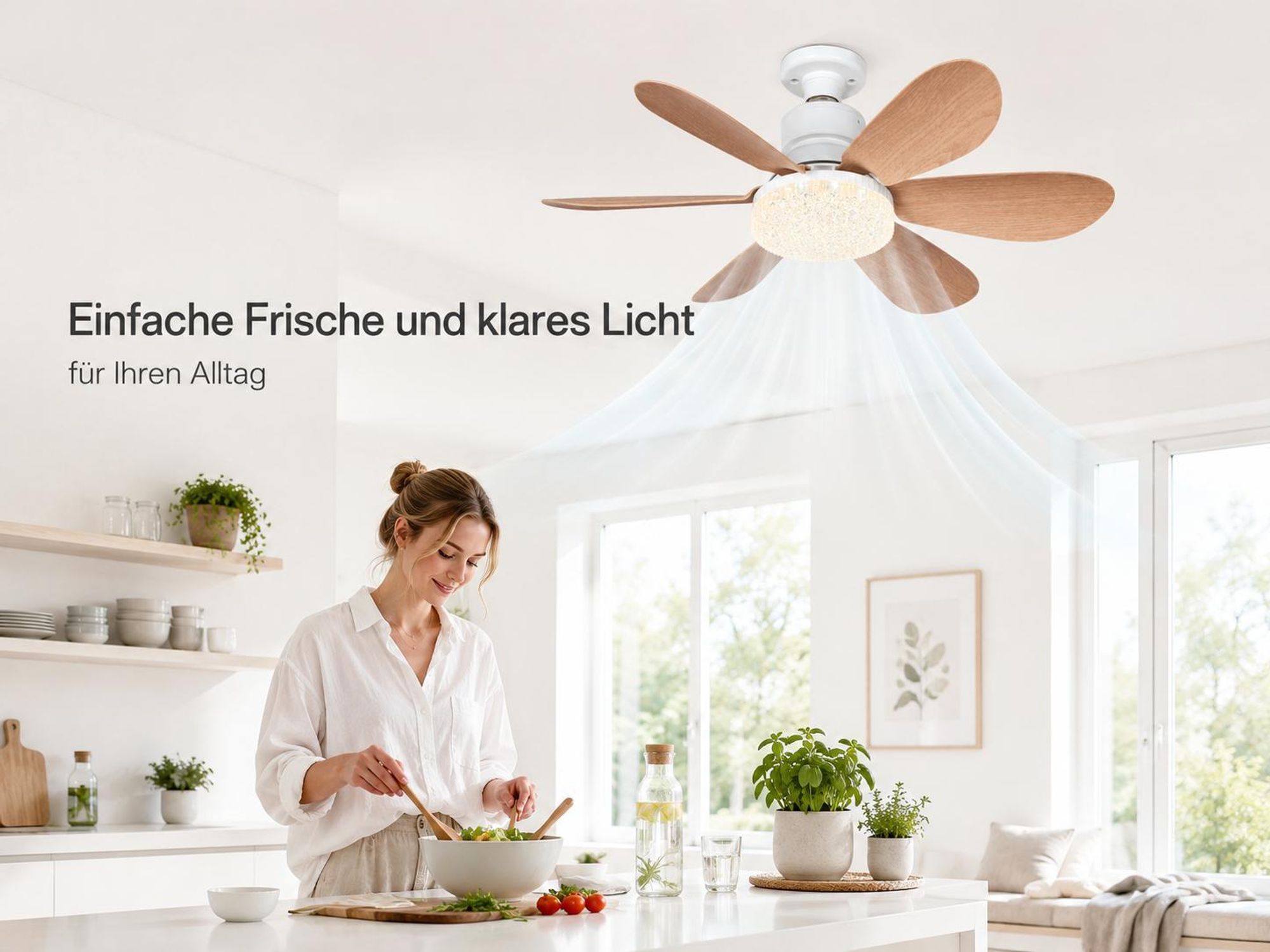 40W 52CM Deckenventilator mit Beleuchtung, LED Deckenleuchte mit Ventilator, 3 Windstufen, 3 Modi, Timer, Leise Lampe mit Ventilator Schlafzimmer