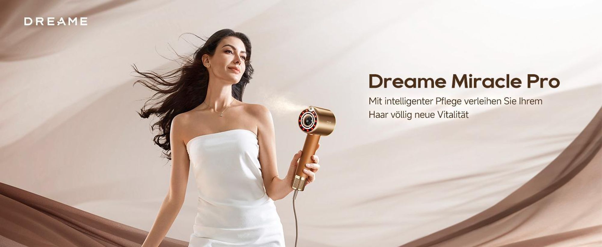 Dreame Miracle Pro Haartrockner,Rotlicht-Kopfhautpflege,Haarpflege mit negativen Ionen,130K U/min,4 Temperaturstufen,2 Gebläsestufen,Ledergriff,Gold